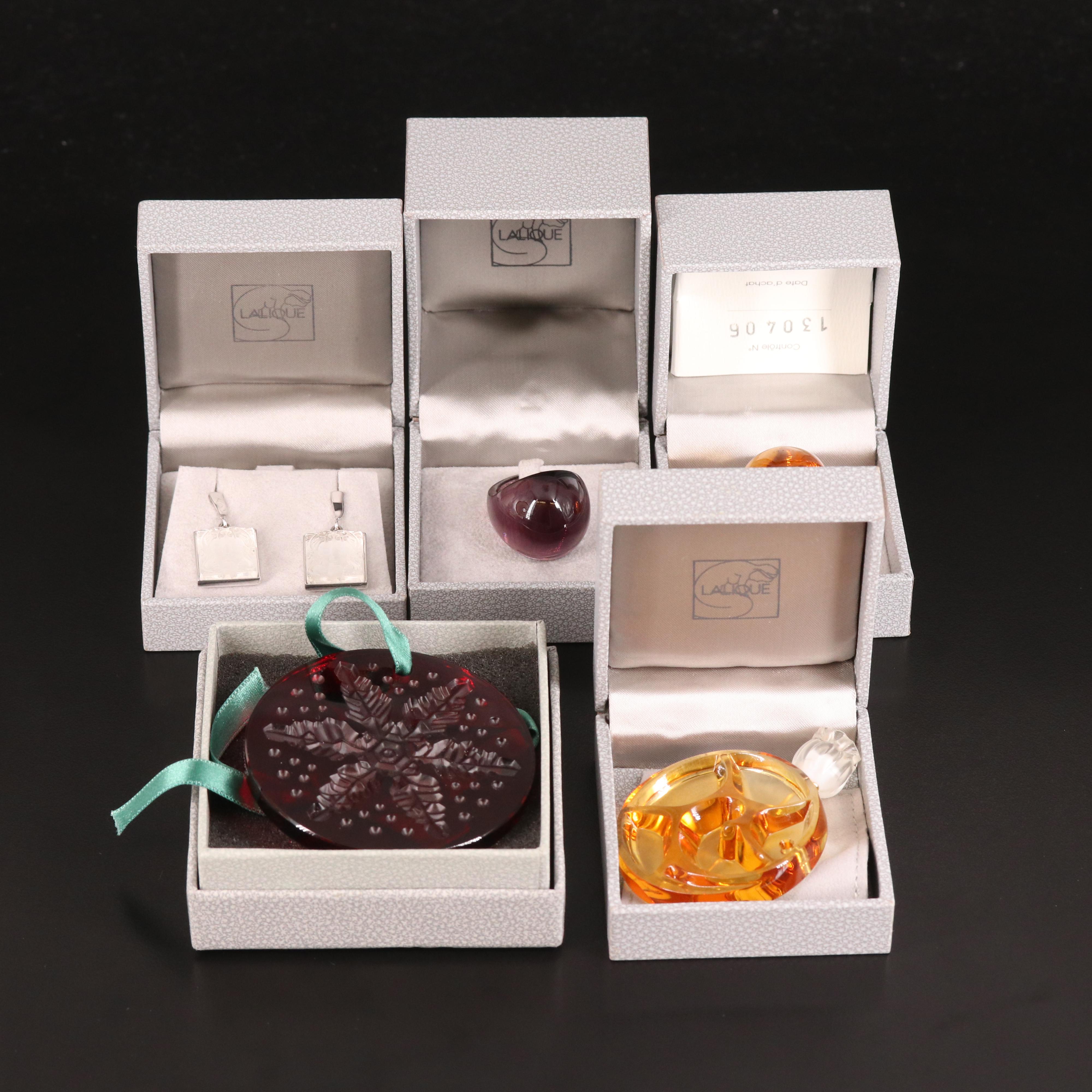 Lalique Ornament and Jewelry with Branded Boxes