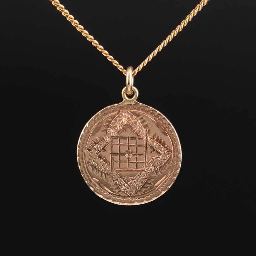 Antique 10K Lord's Prayer Pendant Necklace