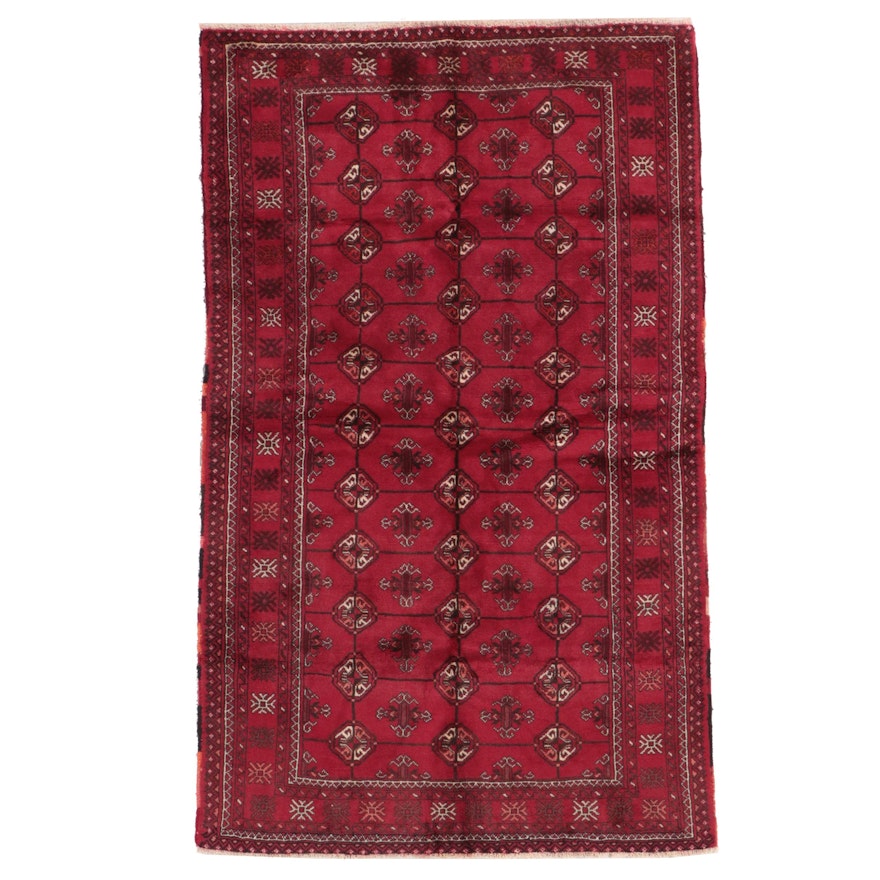 4'3 x 7'1 Hand-Knotted Afghan Turkmen Area Rug