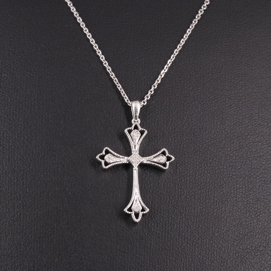 Sterling 0.02 CTW Diamond Cross Necklace