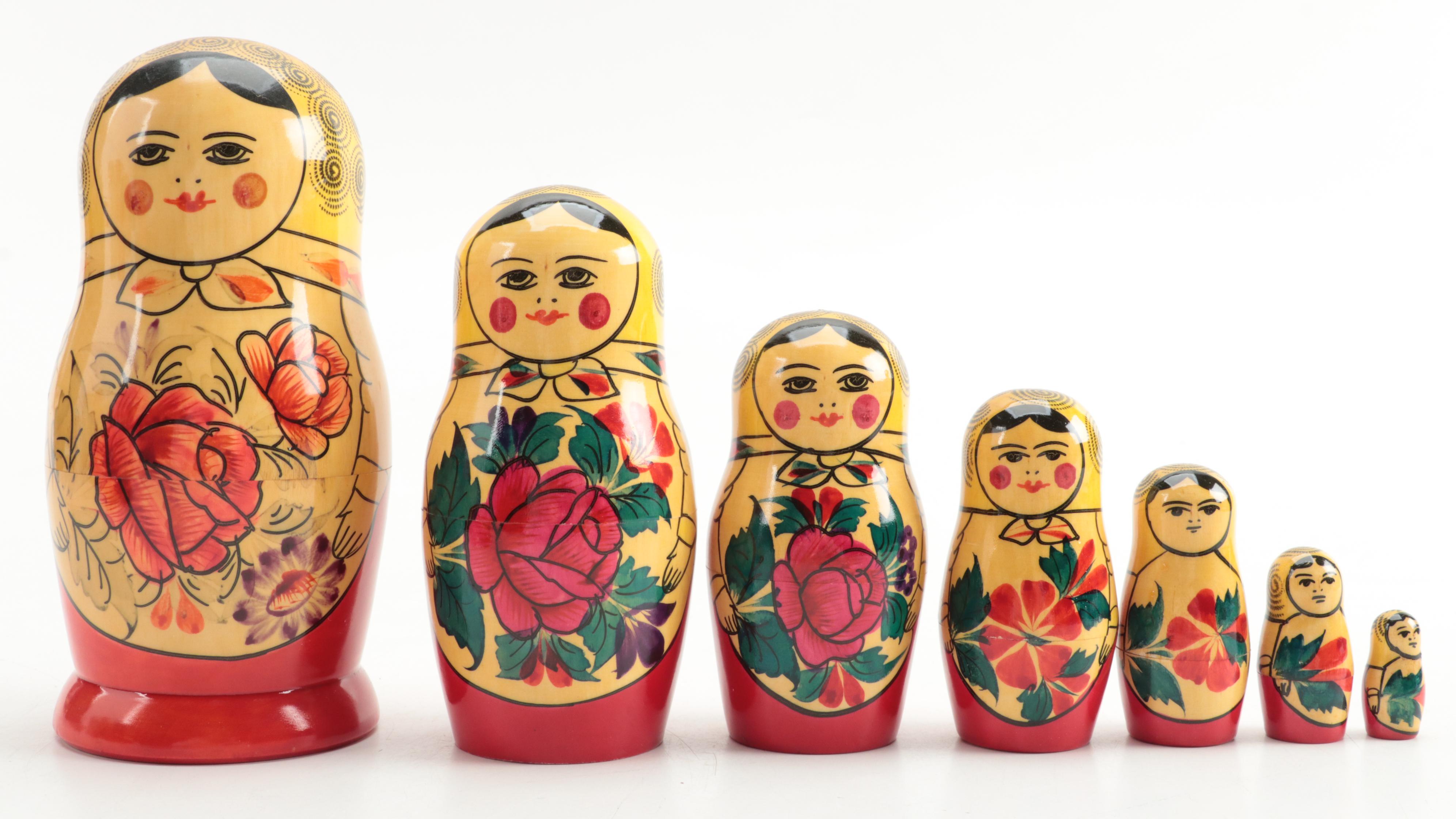 Russian Hand-Painted Wooden Matryoshka Doll Sets