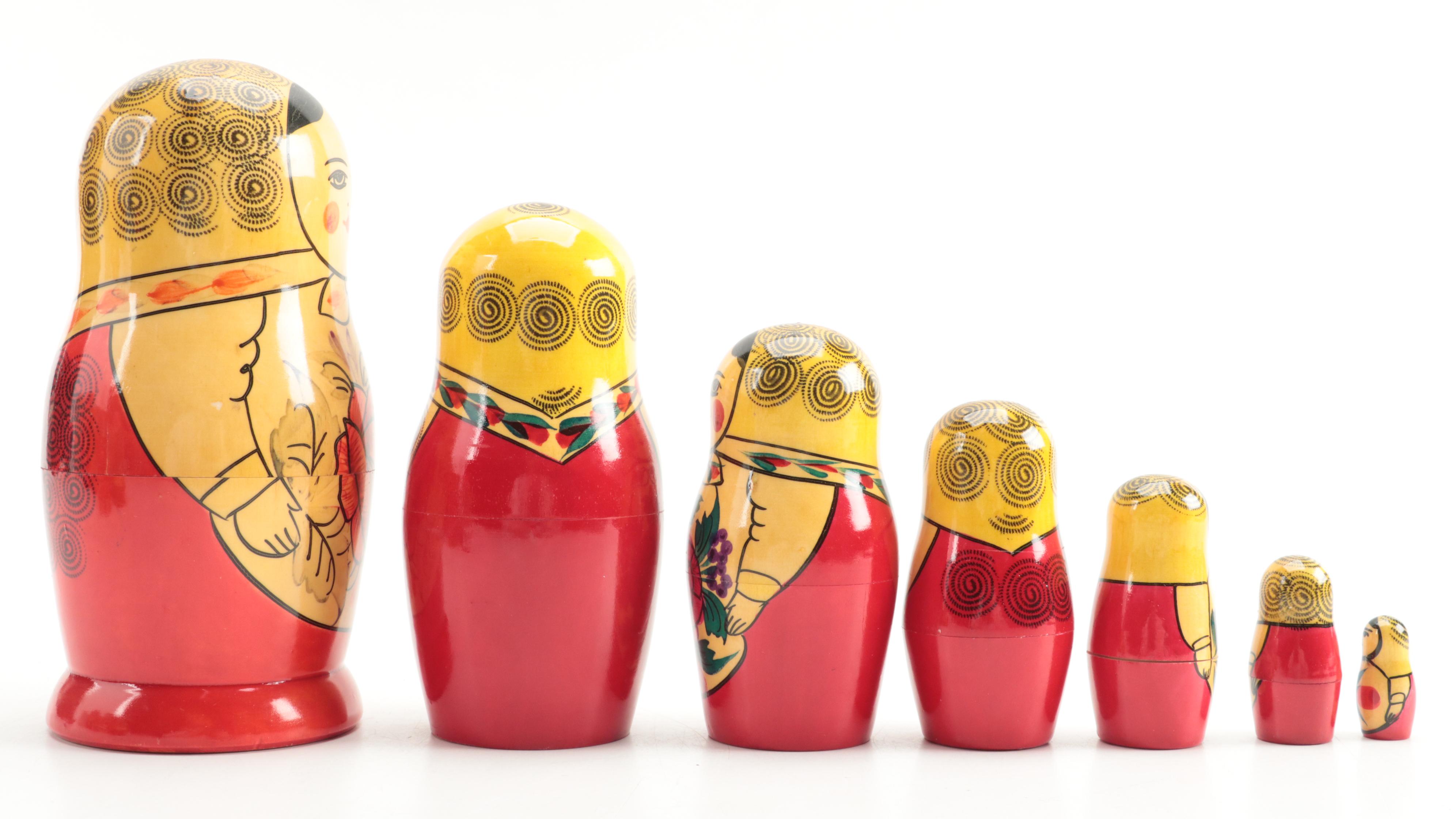 Russian Hand-Painted Wooden Matryoshka Doll Sets