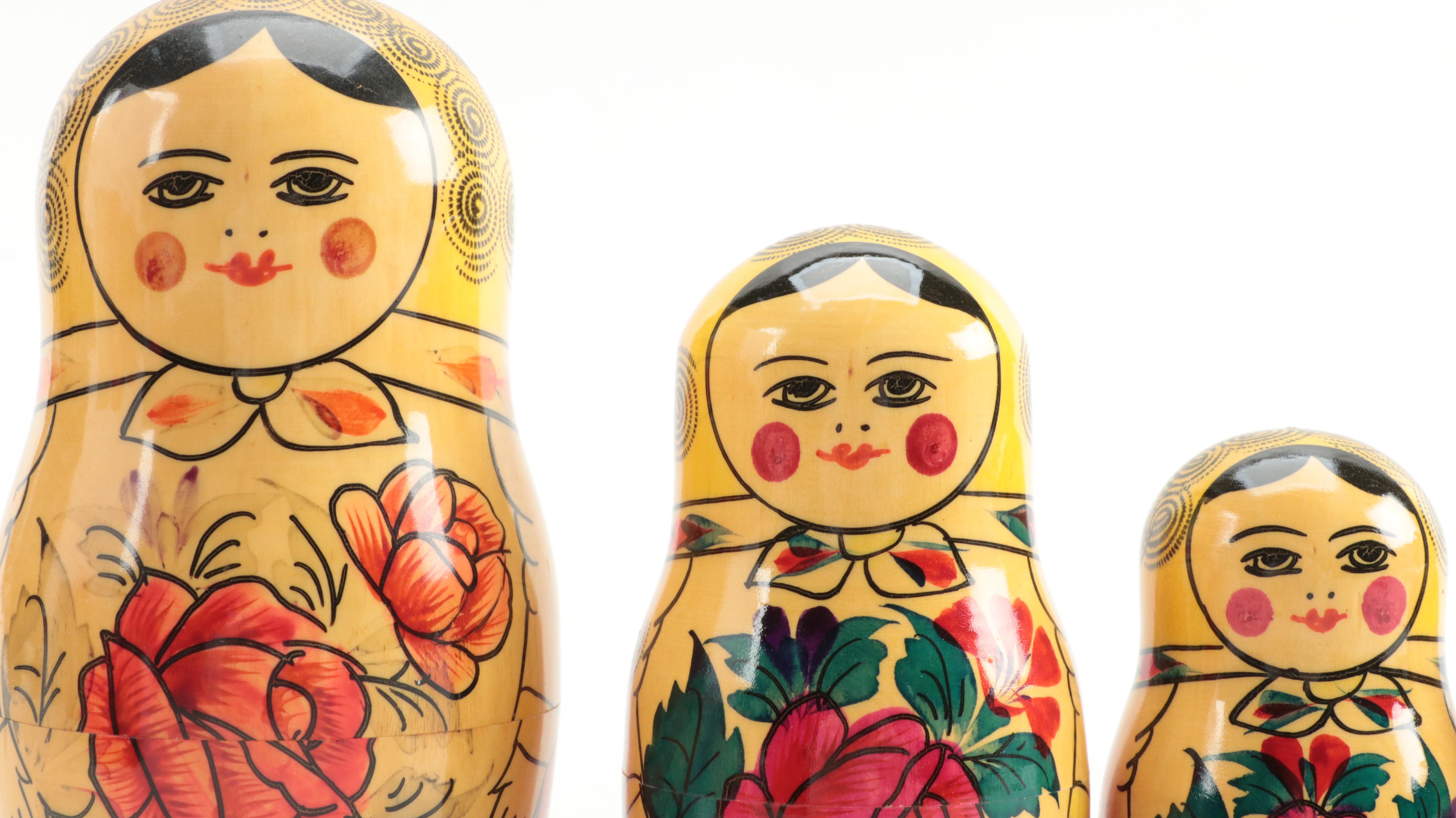 Russian Hand-Painted Wooden Matryoshka Doll Sets