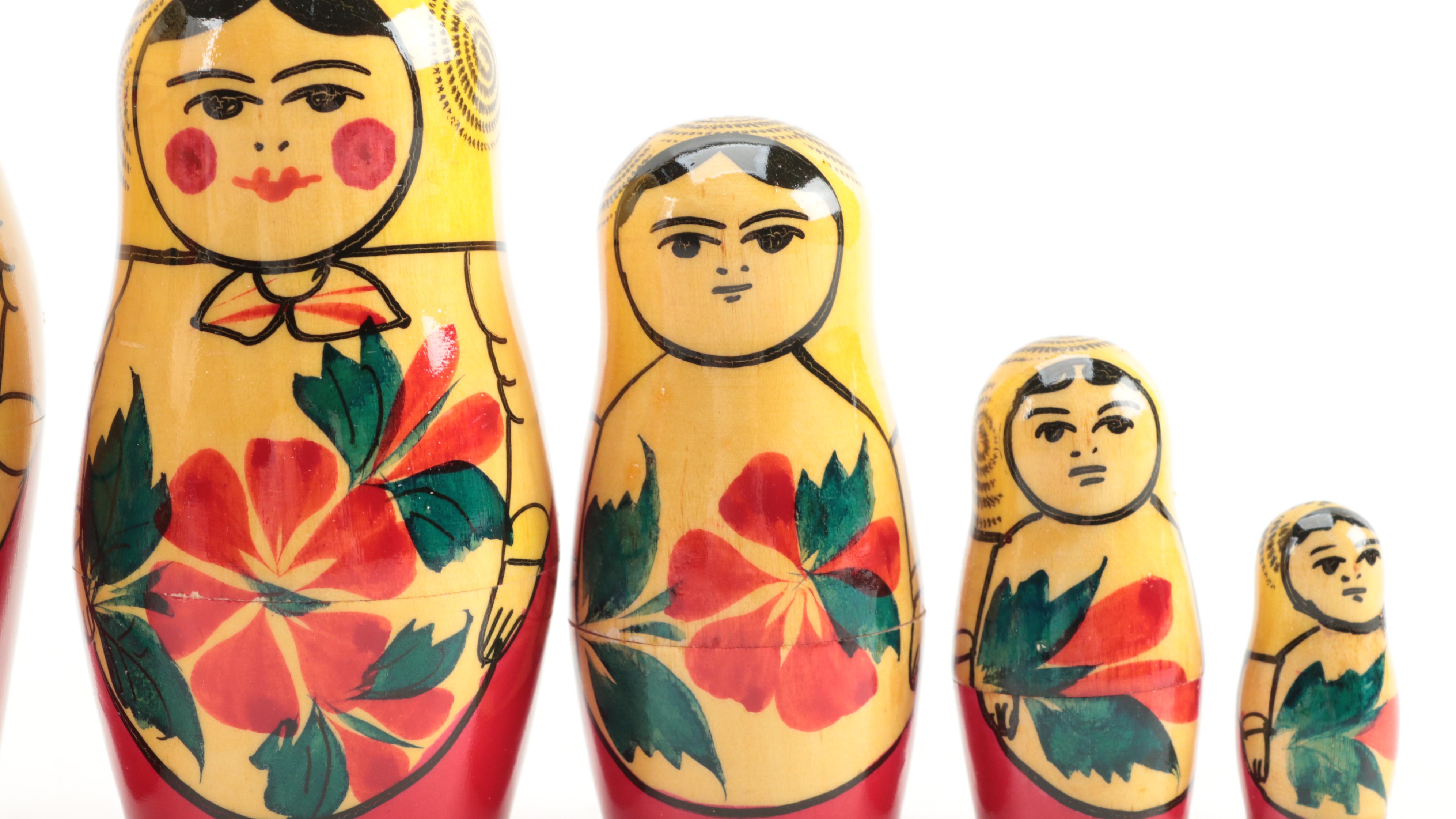 Russian Hand-Painted Wooden Matryoshka Doll Sets