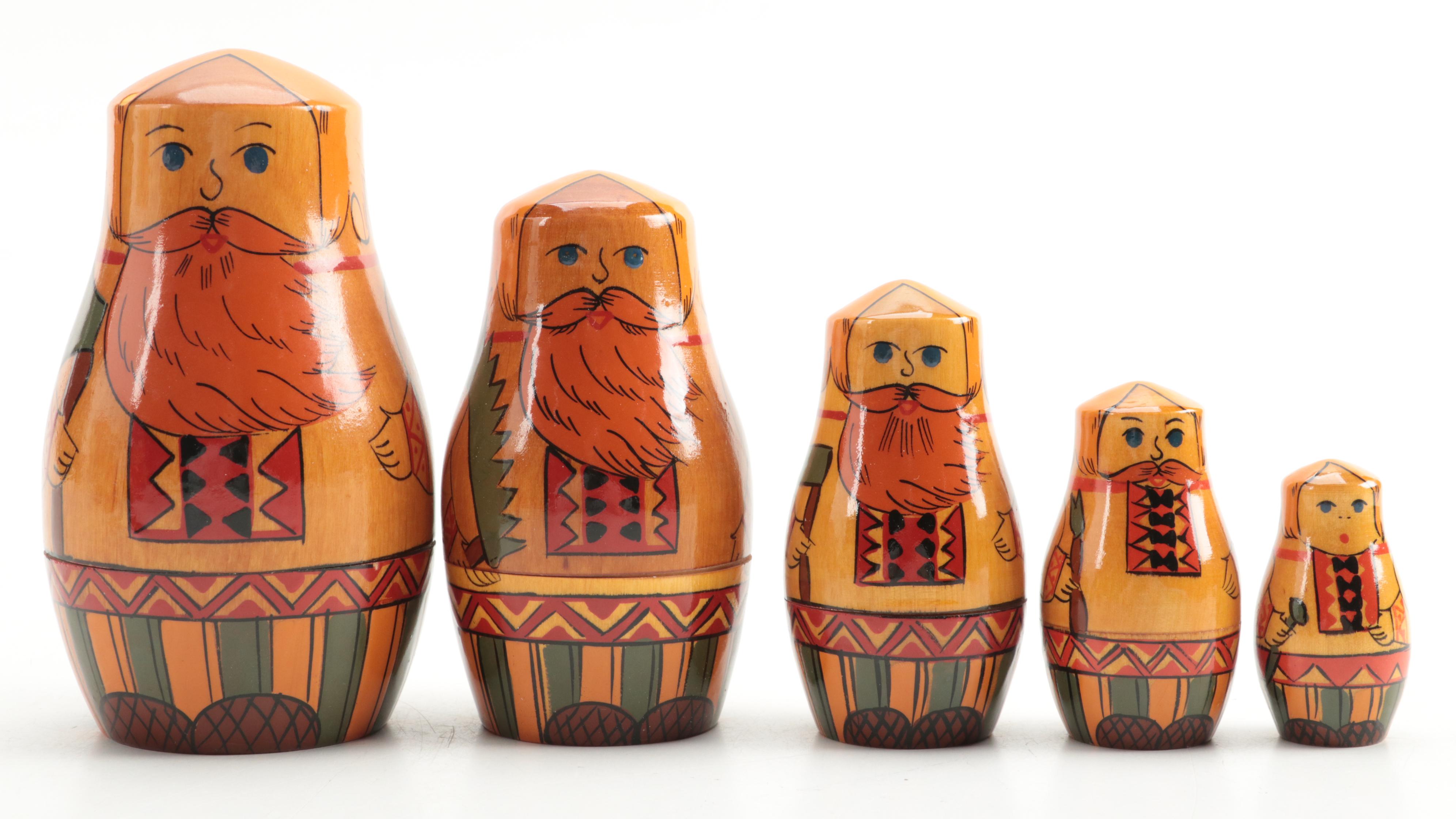 Russian Hand-Painted Wooden Matryoshka Doll Sets