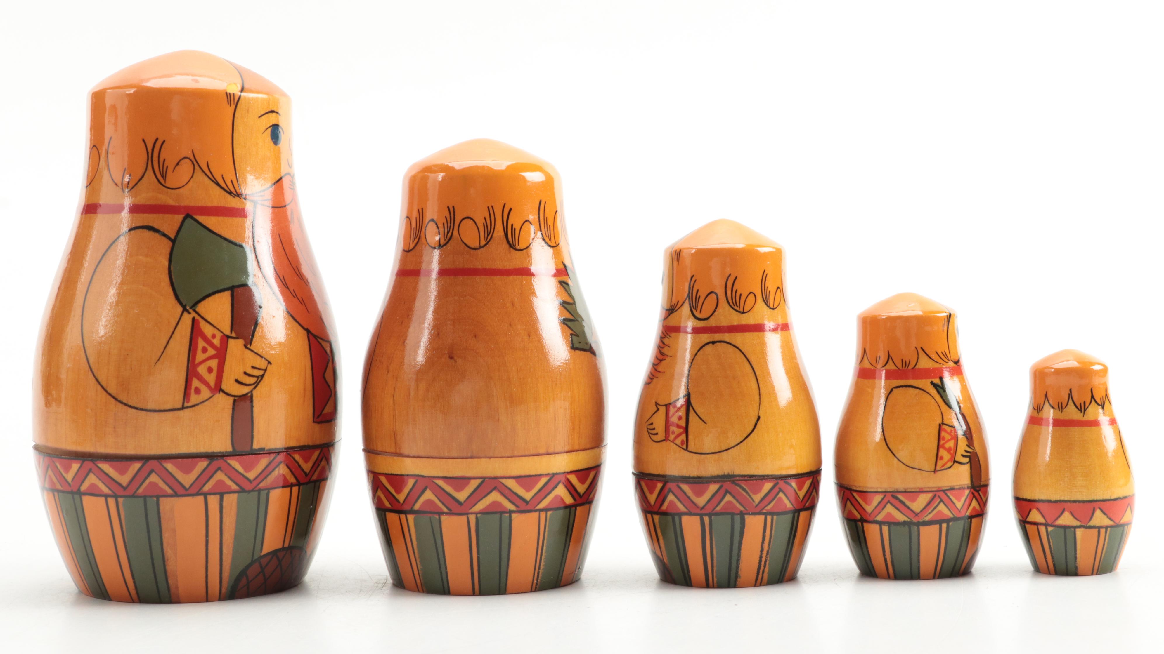 Russian Hand-Painted Wooden Matryoshka Doll Sets