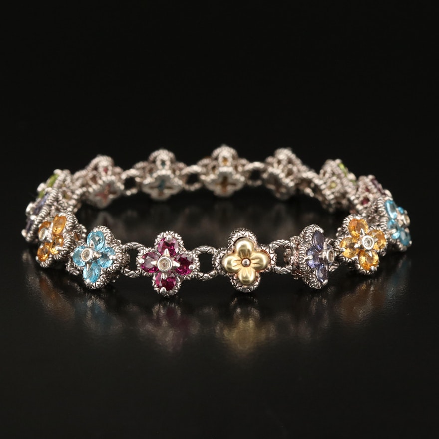 Barbara Bixby Sterling Gemstone Flower Bracelet with 18K Accents