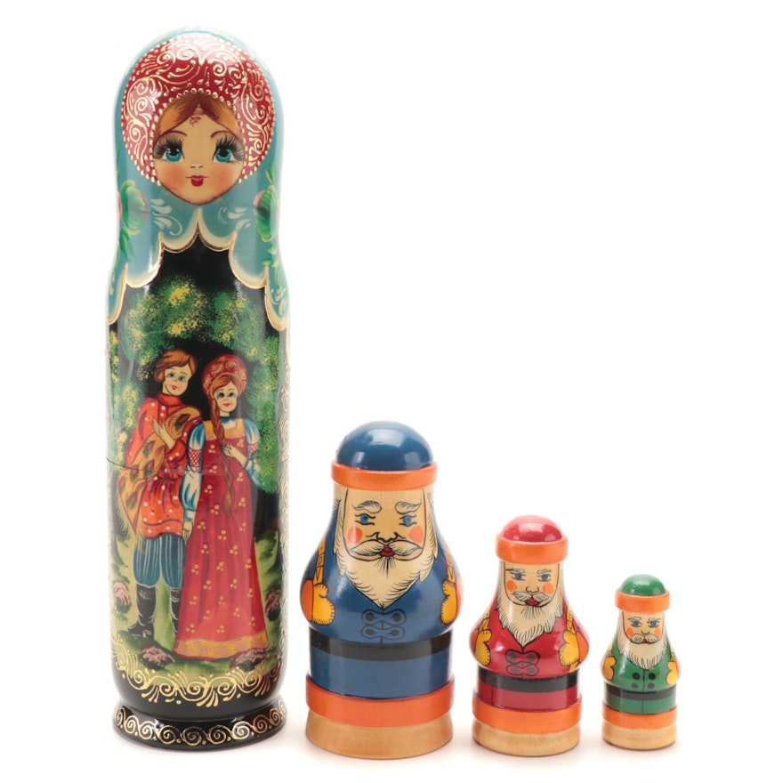 Hand-Painted Russian Matryoshka Nesting Dolls, Late 20th Century