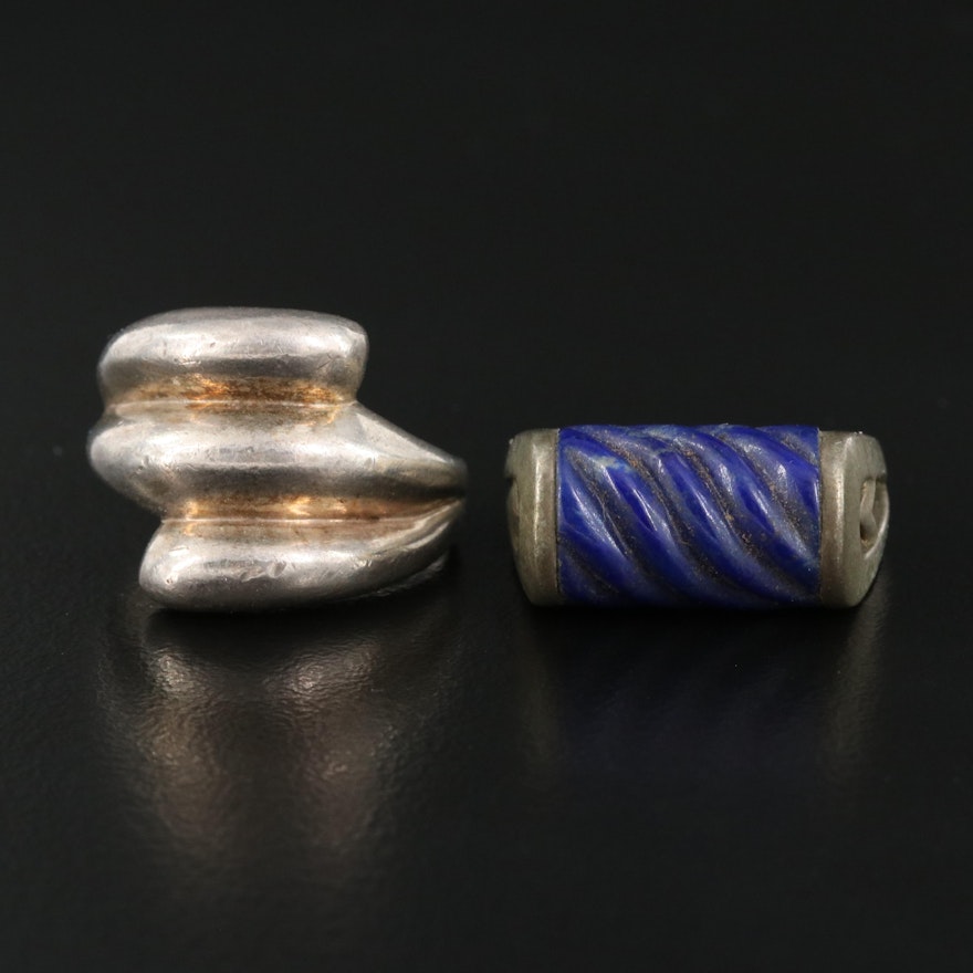 Sterling Fluted and Lapis Lazuli Rings