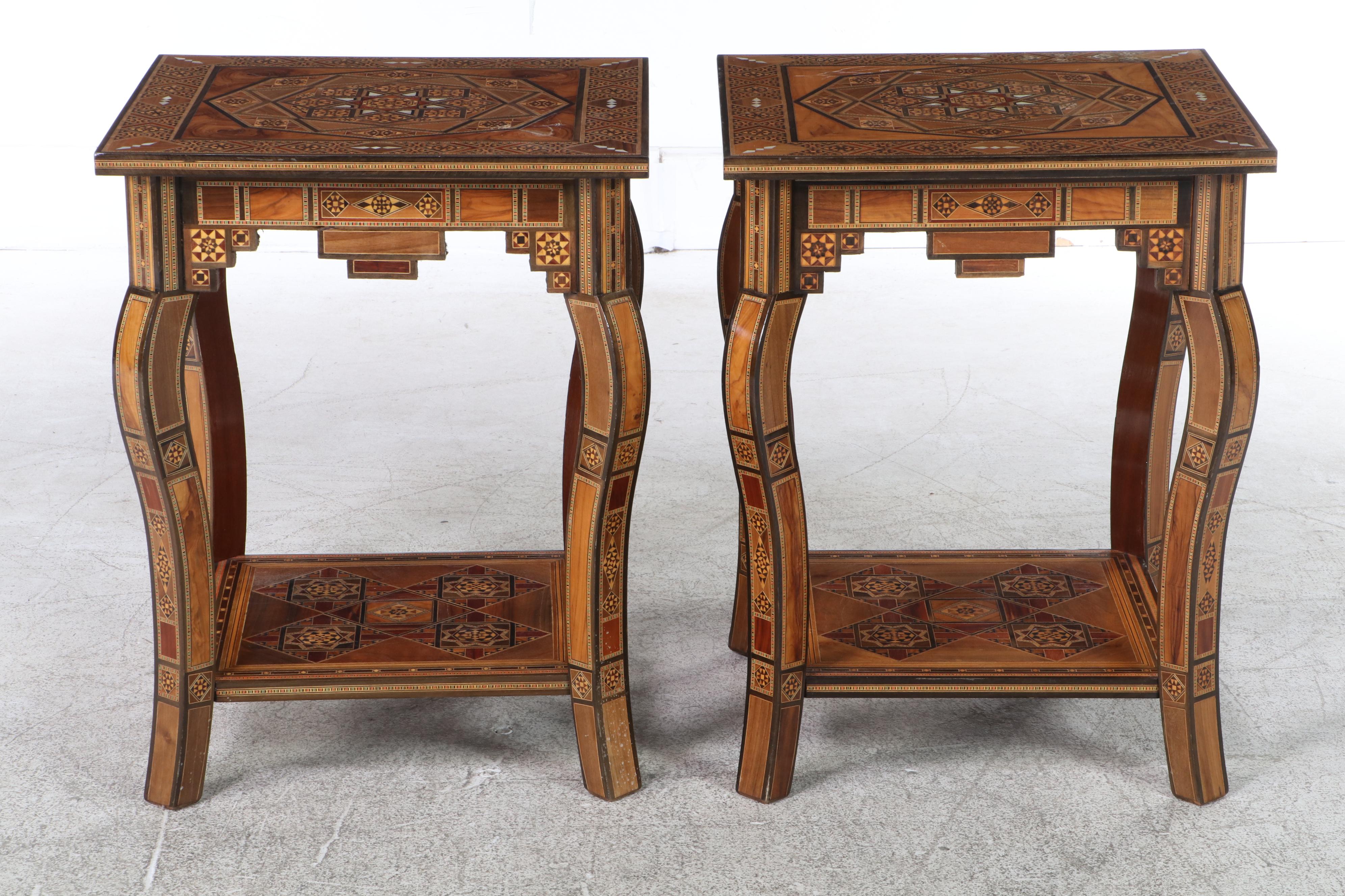 Pair of Syrian Inlaid End Tables, Made for Wunderley Furniture