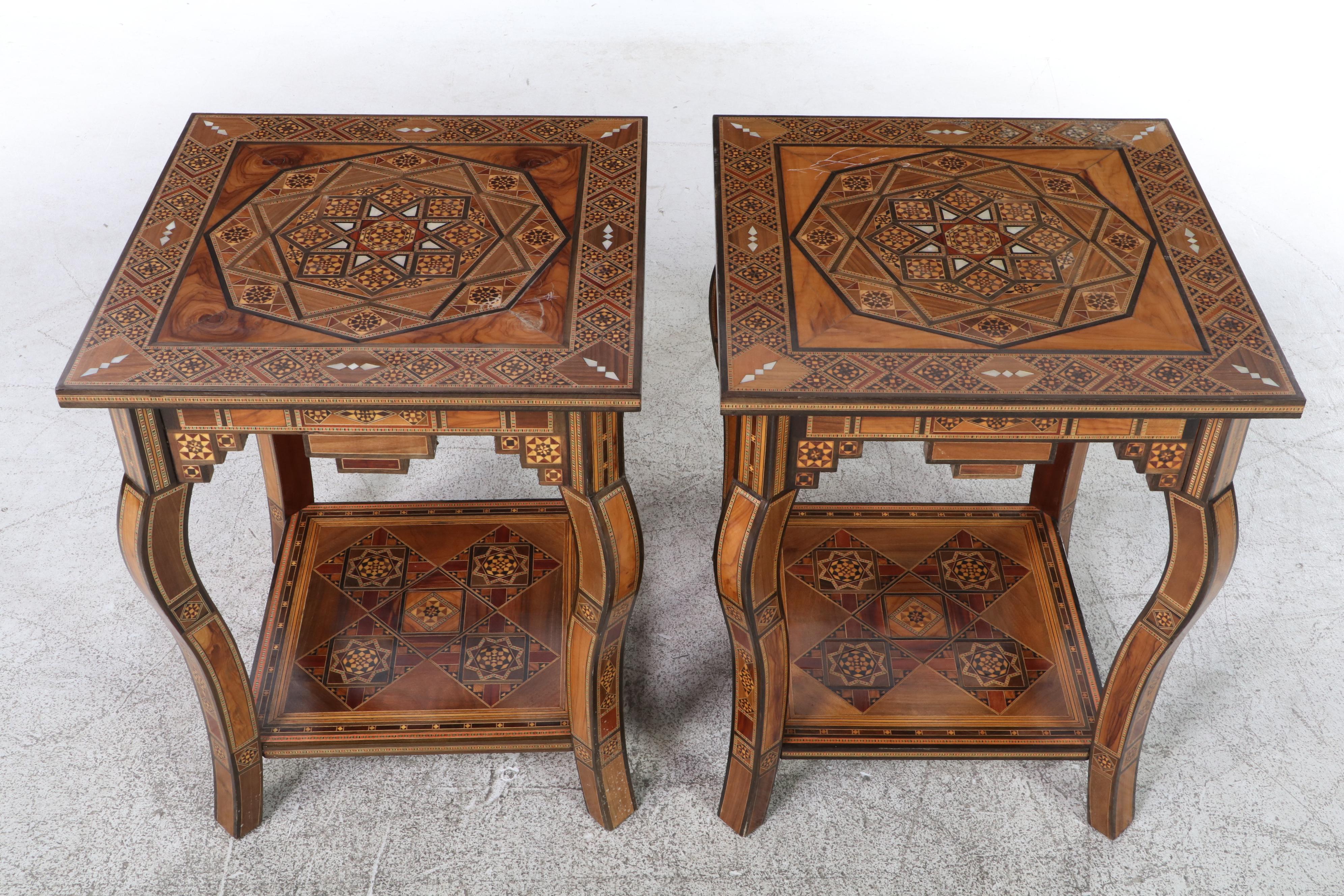 Pair of Syrian Inlaid End Tables, Made for Wunderley Furniture