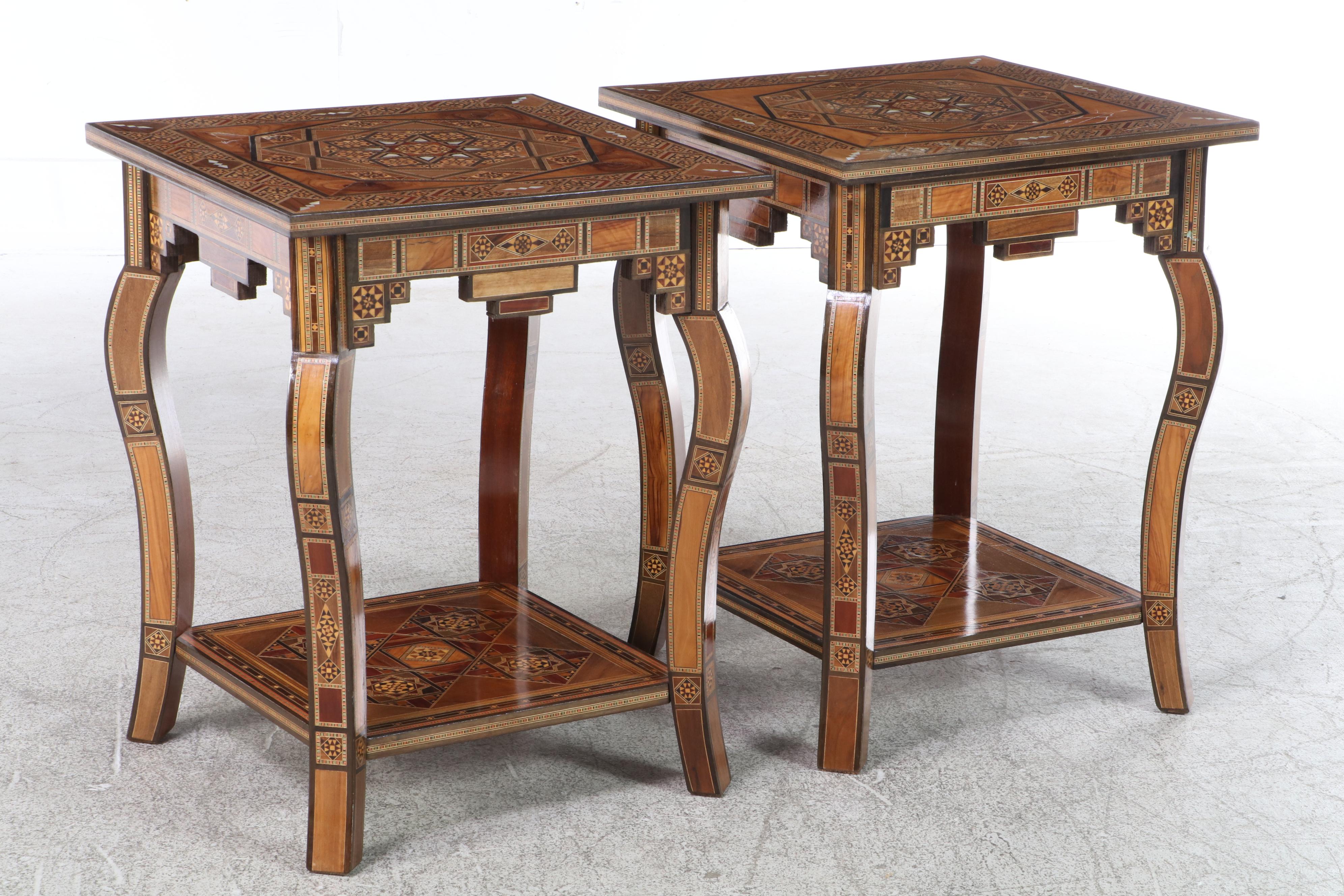 Pair of Syrian Inlaid End Tables, Made for Wunderley Furniture