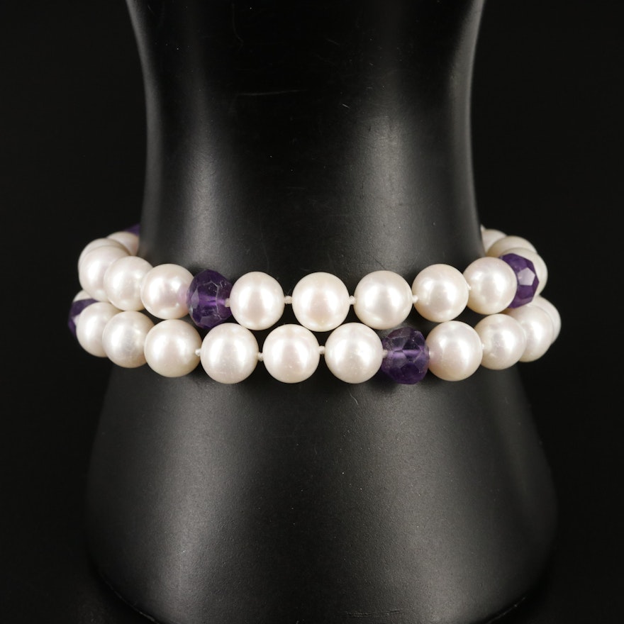 Pearl and Amethyst Bracelet with 14K Clasp