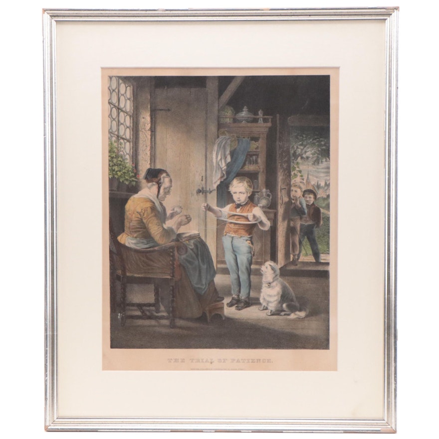 Currier & Ives Hand-Colored Lithograph "The Trial of Patience"