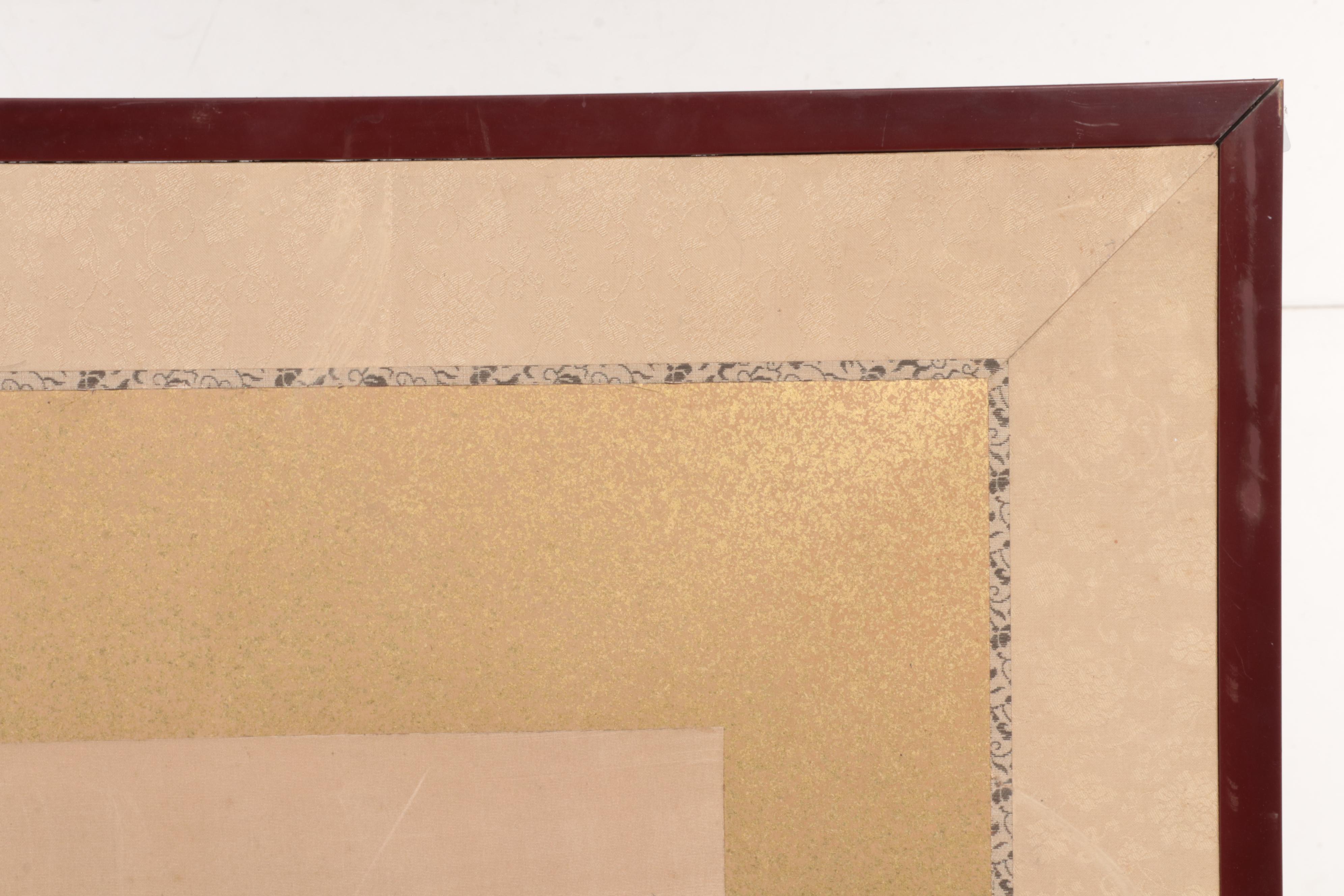 Pair of Japanese Woven Silk Panels with Floral Serigraph Print