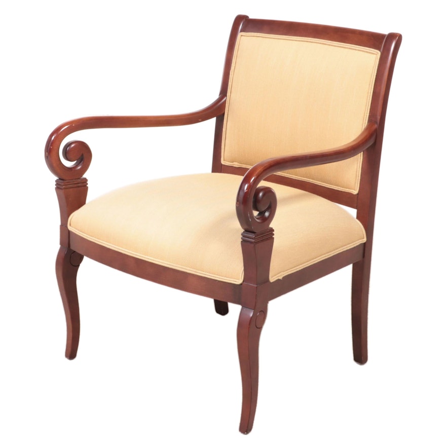 Ethan Allen Regency Style Mahogany-Finish Upholstered Armchair