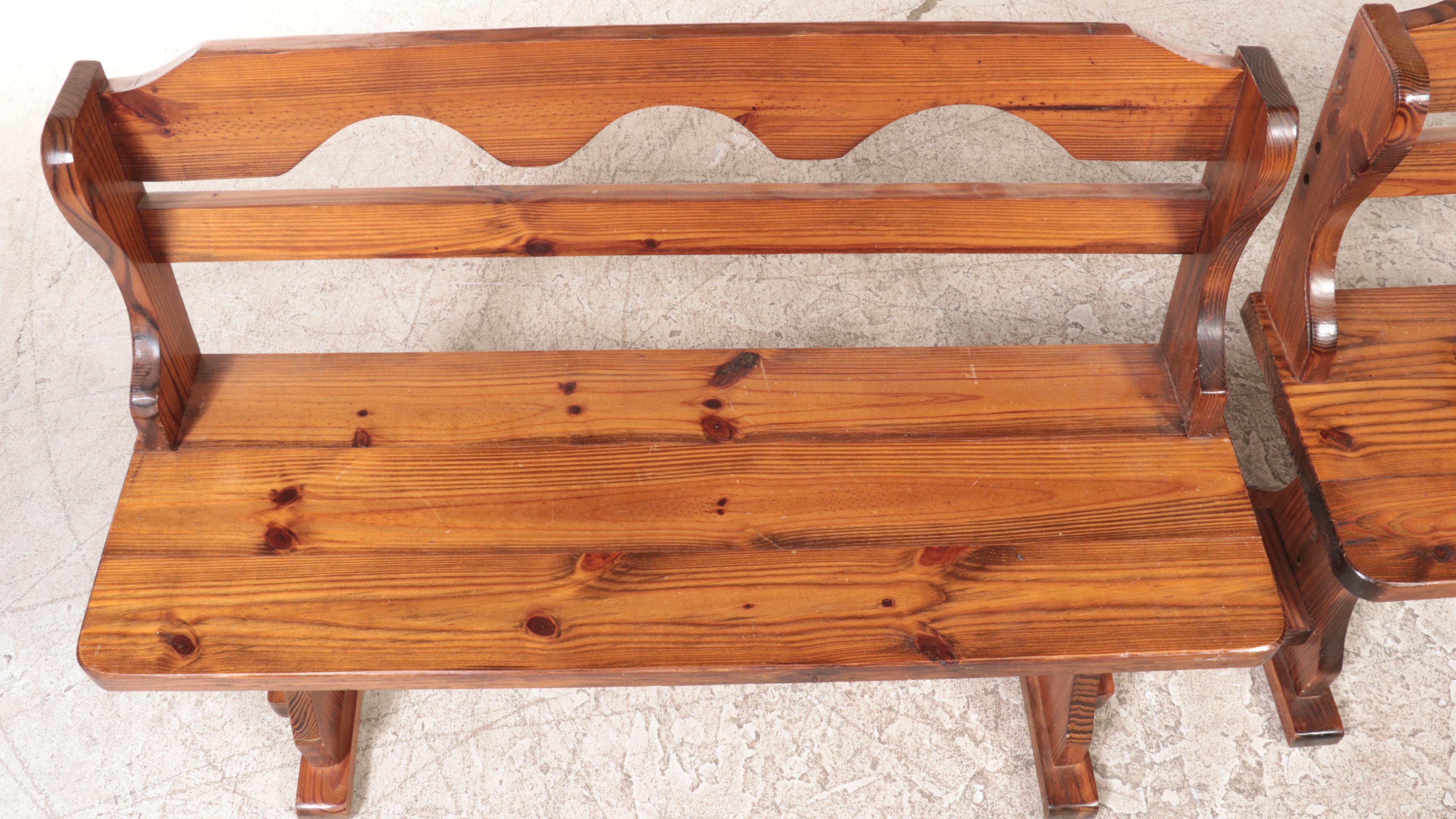 Pair of American Colonial Style Pine Benches, Mid to Late 20th Century
