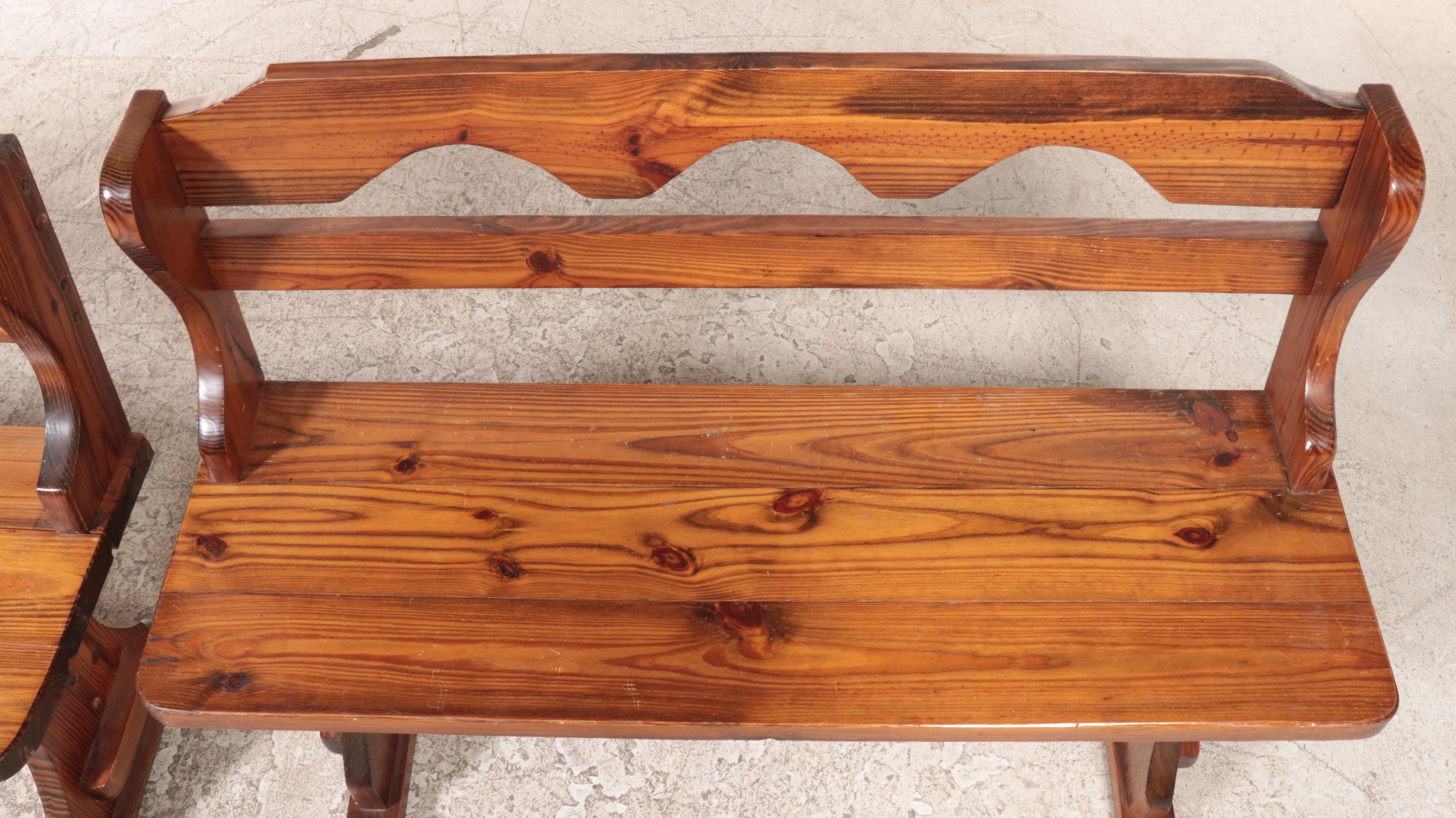Pair of American Colonial Style Pine Benches, Mid to Late 20th Century