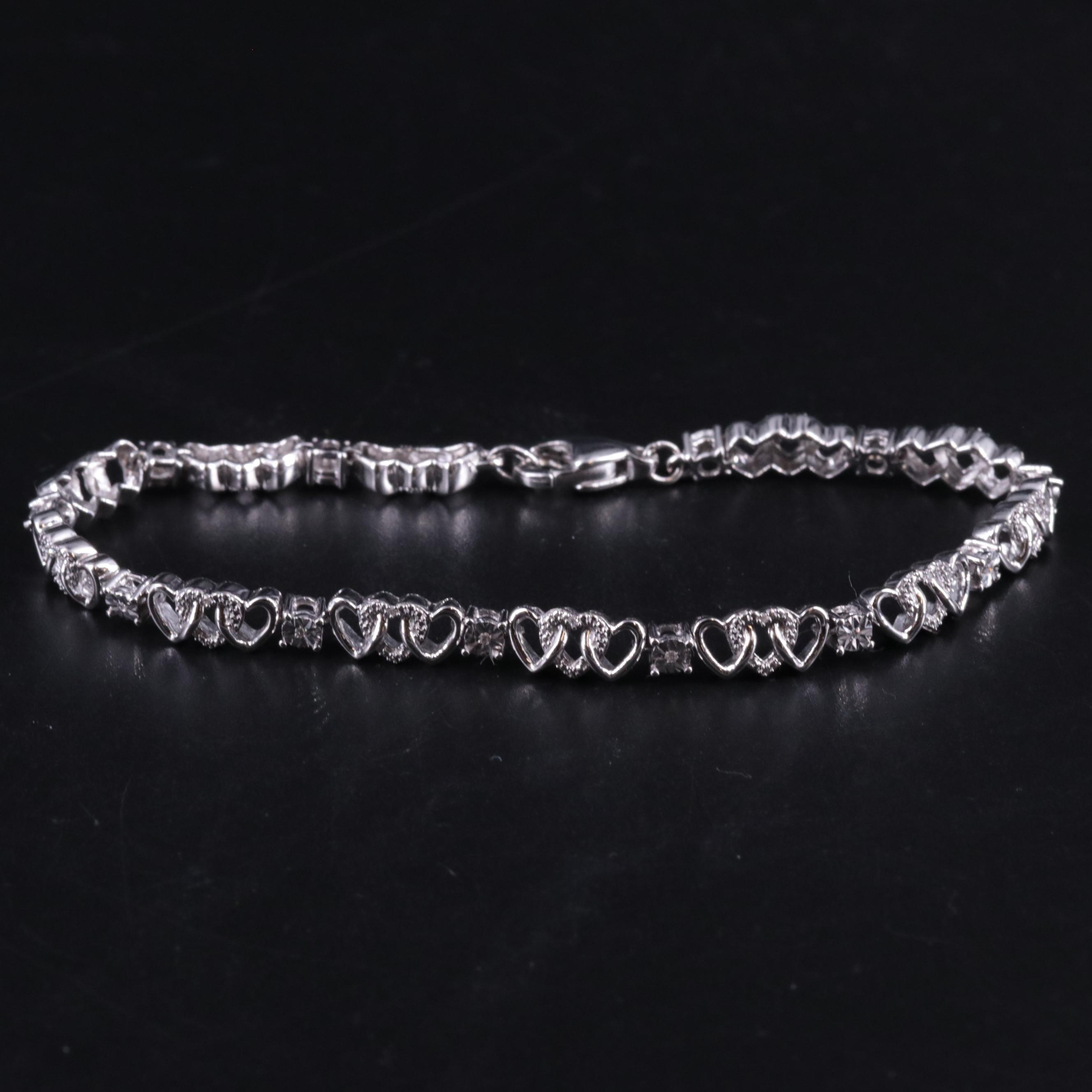 Sterling 0.05 CTW Diamond Hearts Bracelet