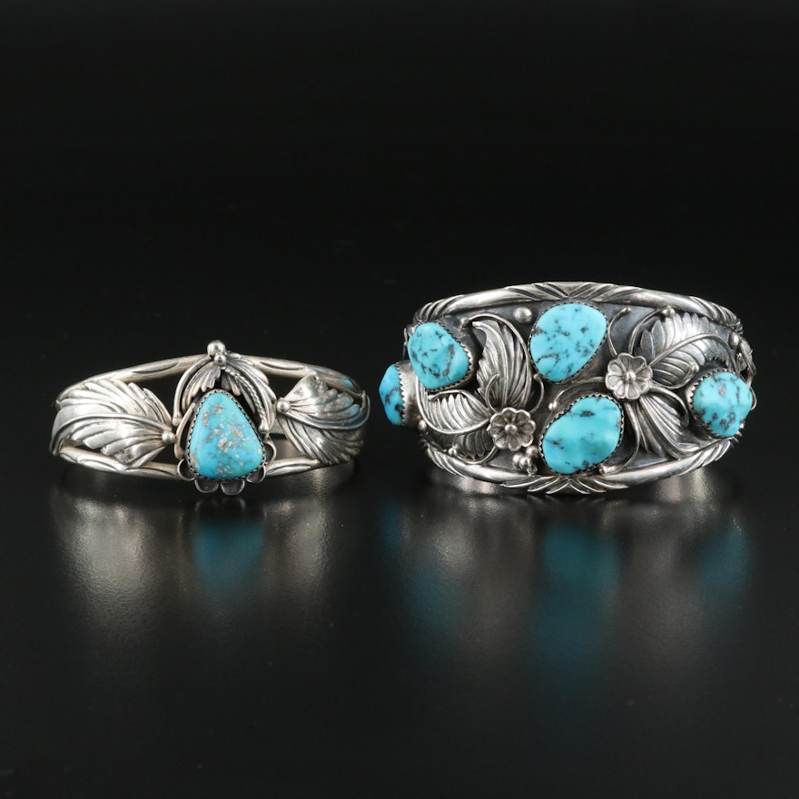 Signed Southwestern Sterling Turquoise Cuffs