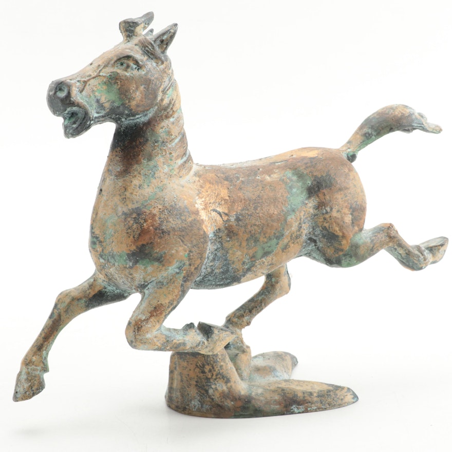 Verdigris Patinated Cast Metal Flying Horse of Gansu