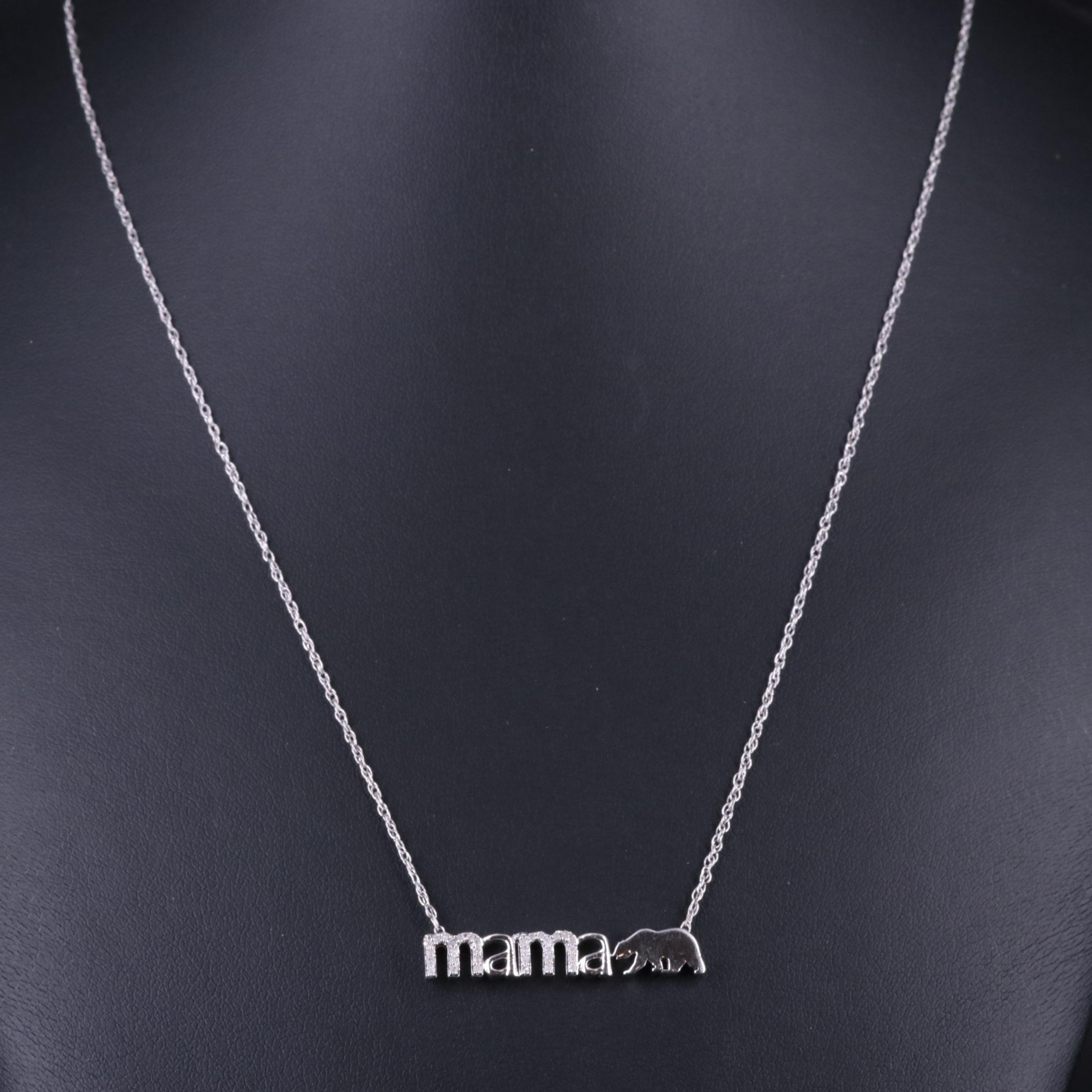Sterling 0.11 CTW Diamond Mama Bear Pendant Necklace
