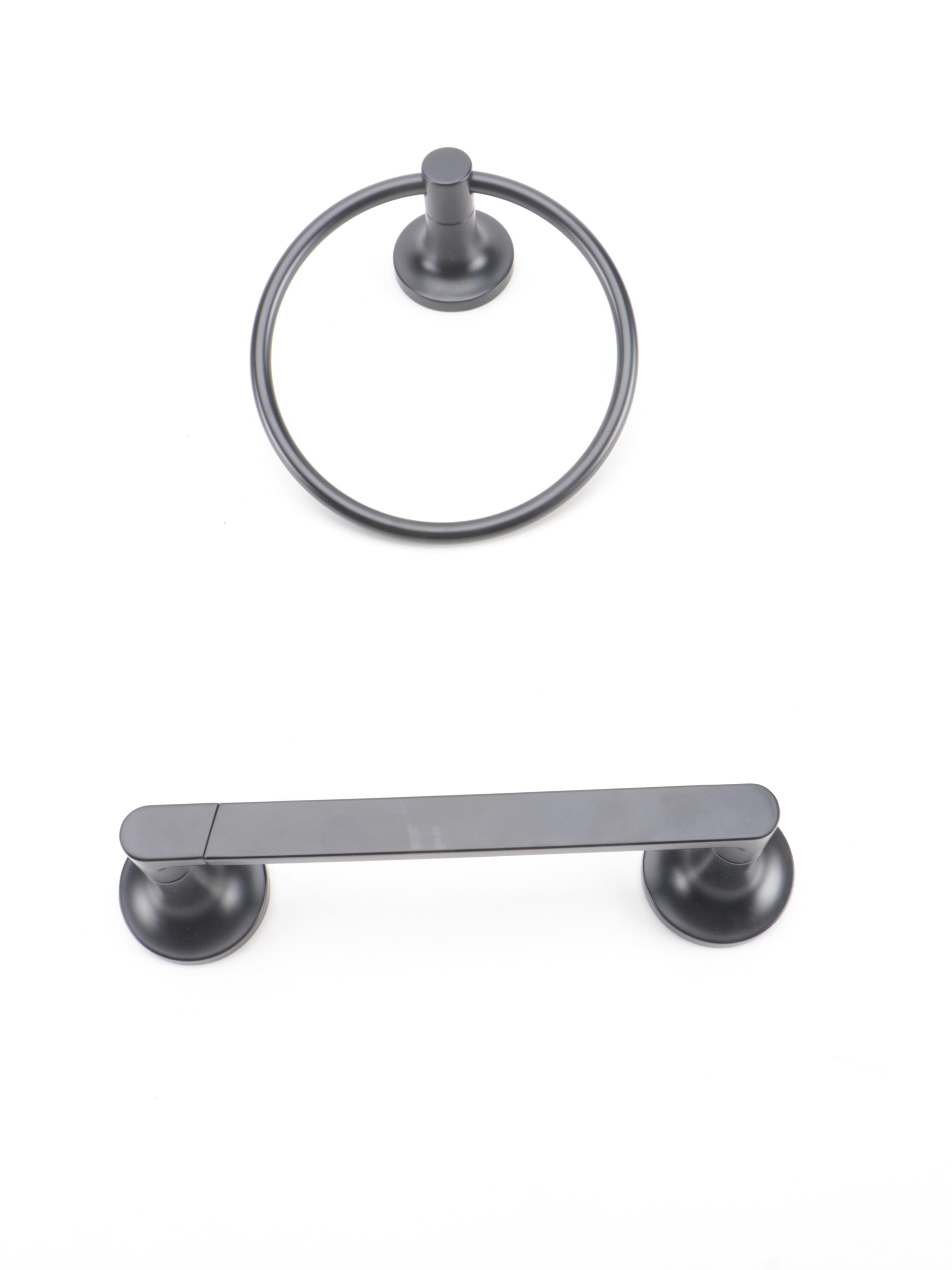 Matte Black Finish Widespread Faucet with Towel Ring and Toilet Paper Holder