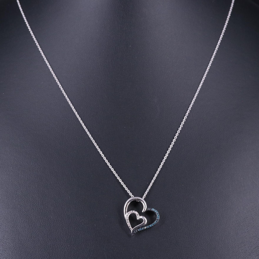 Sterling 0.05 Diamond Hearts Pendant Necklace