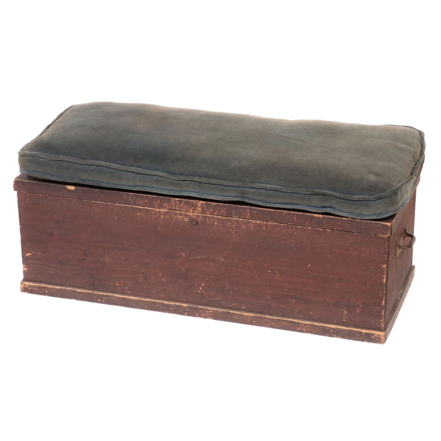 Pine Chest with Velvet Boxed Cushion, Early 20th Century