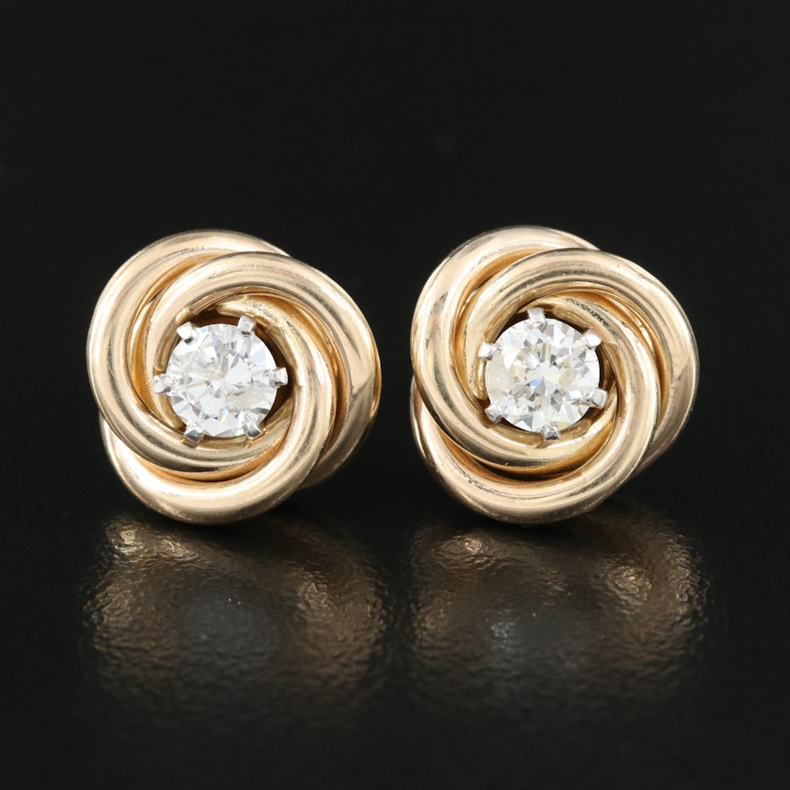 14K 1.00 CTW Diamond Stud Earrings with Love Knot Enhancers