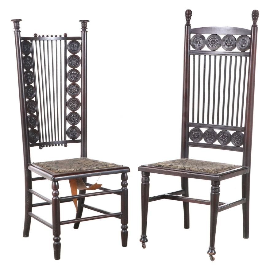 Two English Late Aesthetic-Movement Side Chairs with Medallion Detail