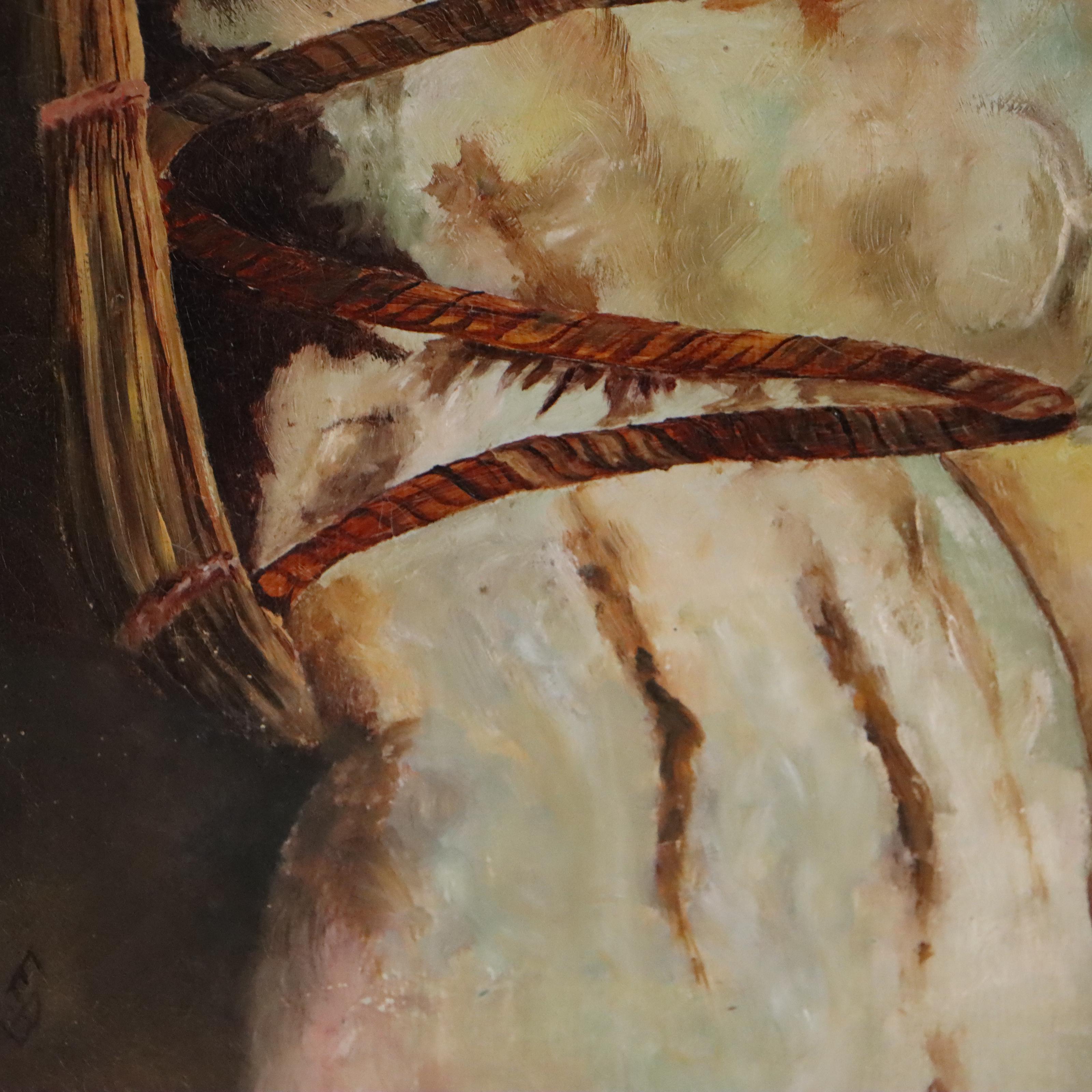 Oil Painting of Baby In Cradle Board