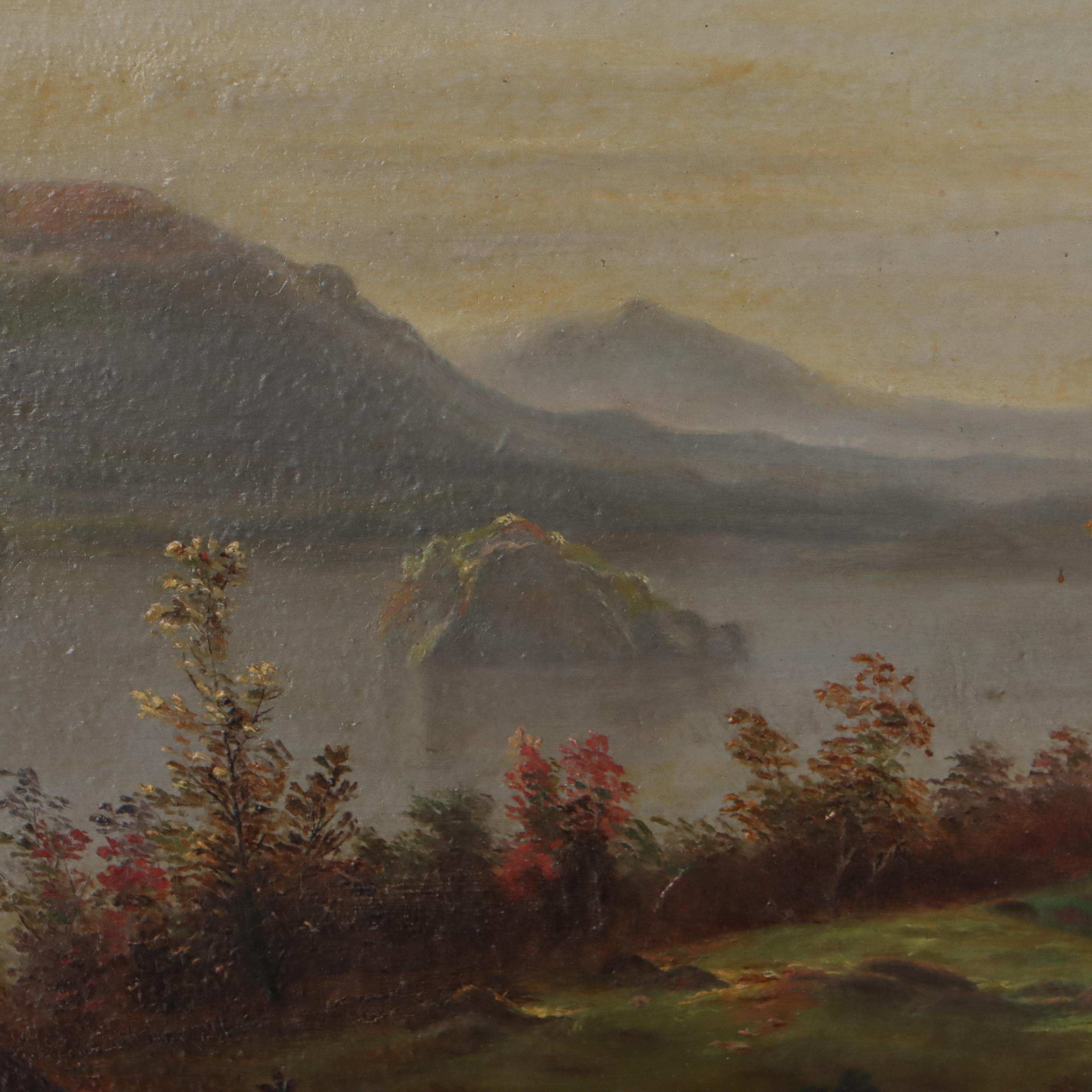 Hudson River School Style Oil Painting of Mountainous Landscape