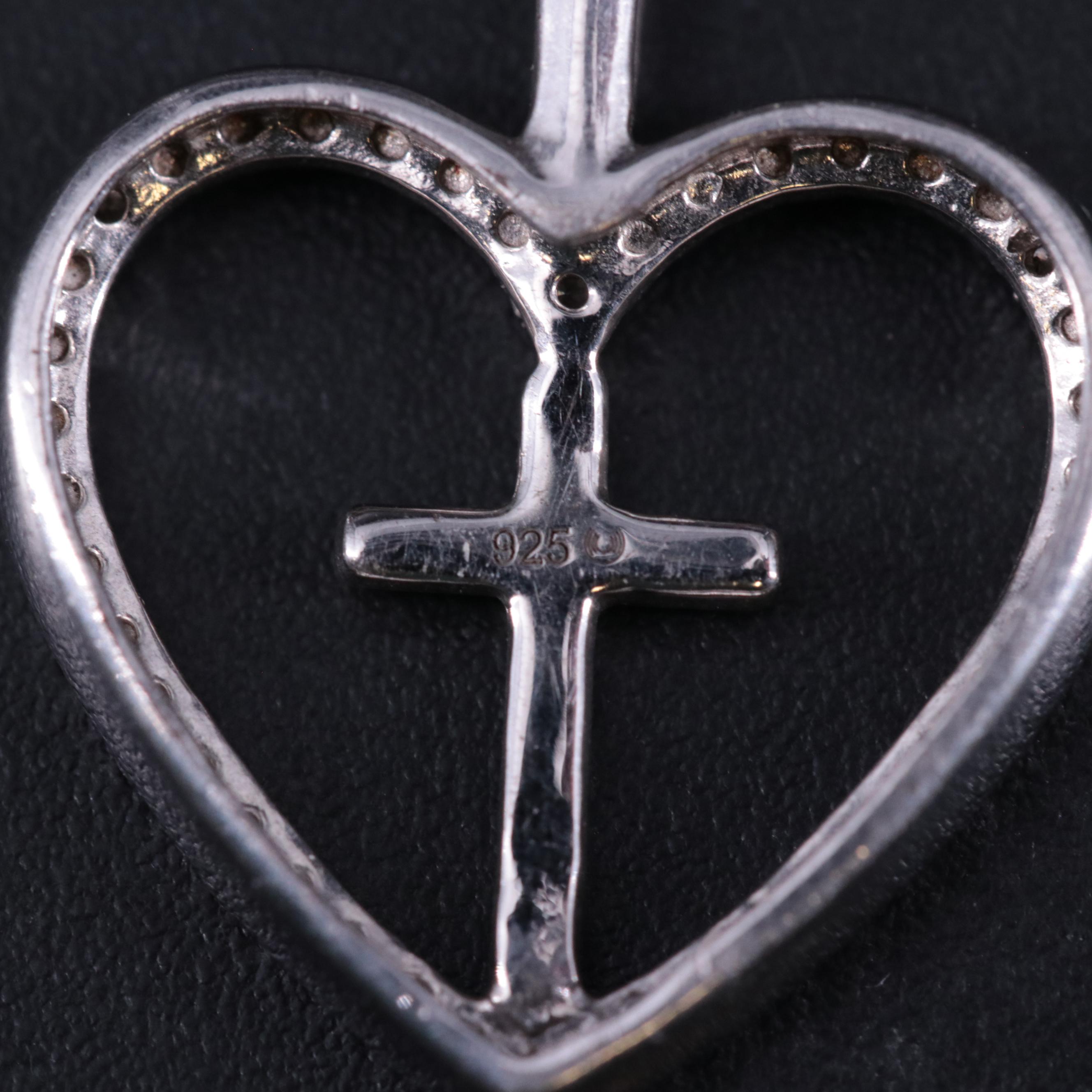 Sterling 0.03 Diamond Cross in Heart Pendant Necklace