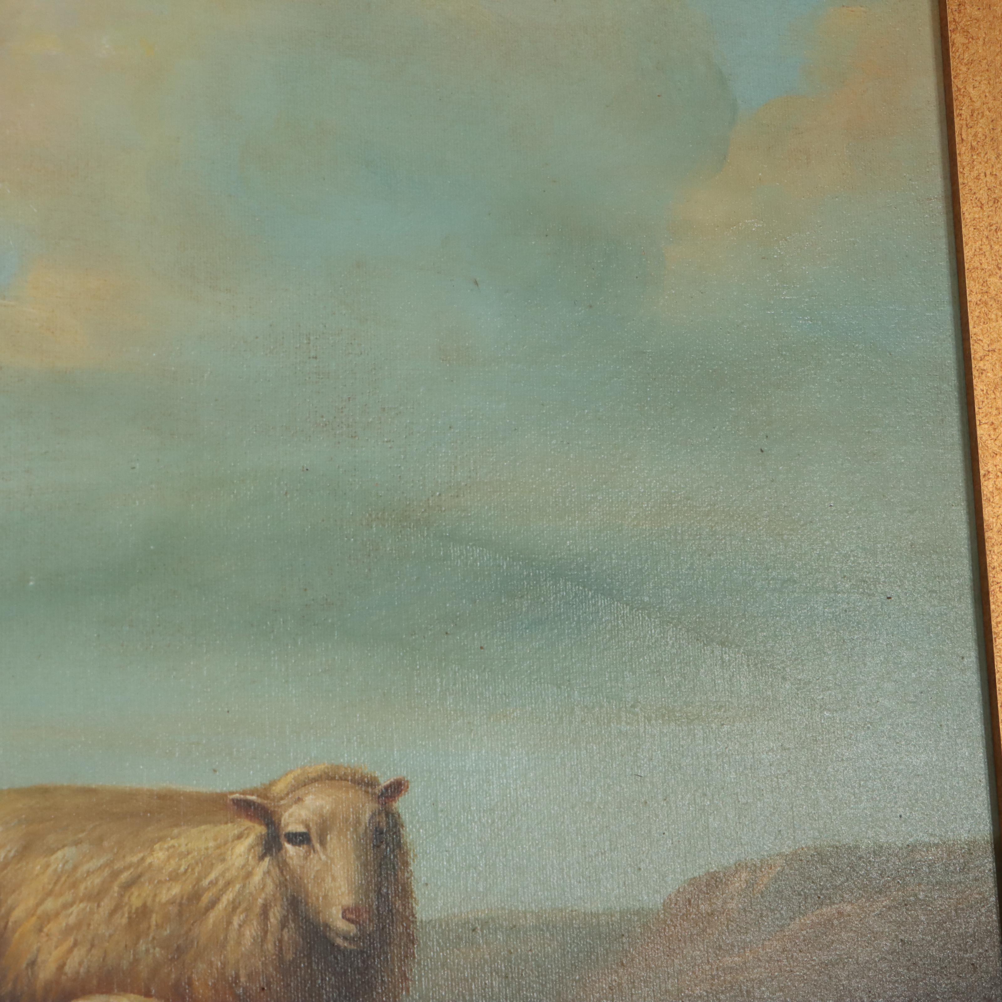 Oil Painting of Three Sheep and Lamb