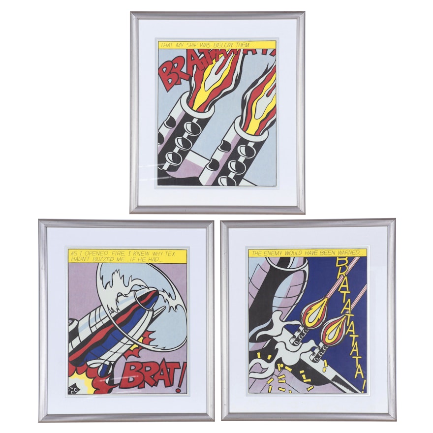 Lithograph Triptych After Roy Lichtenstein "As I Opened Fire..."