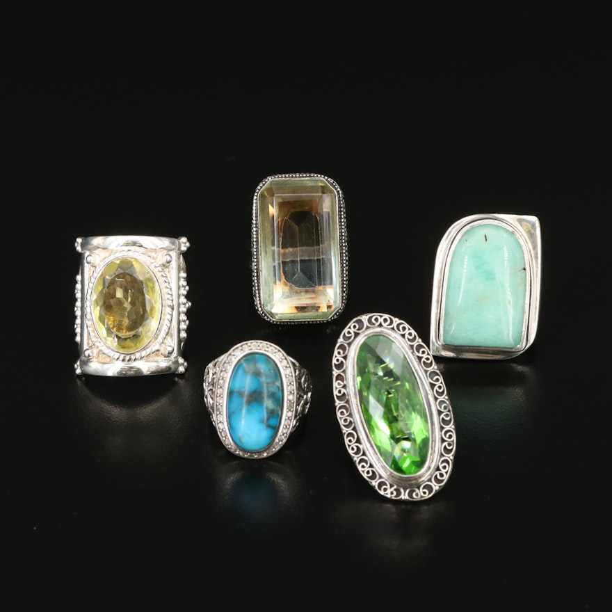 Sterling Chrysocolla, Quartz, and White Topaz Ring Selection