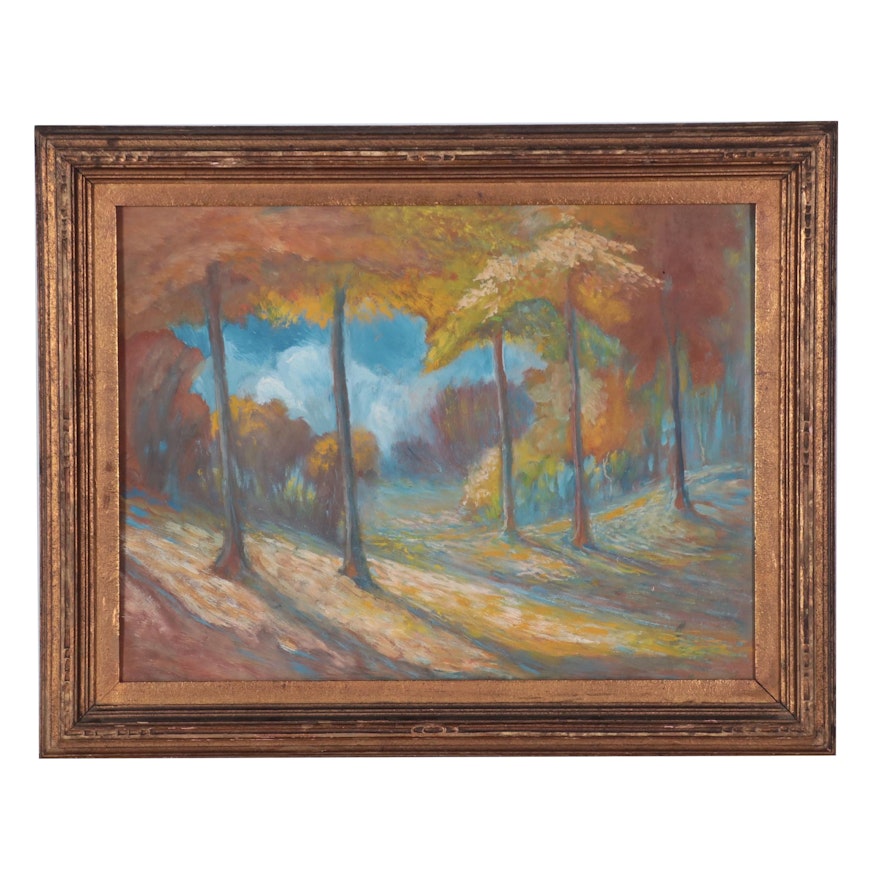 Forest Landscape Acrylic Painting, Late 20th Century