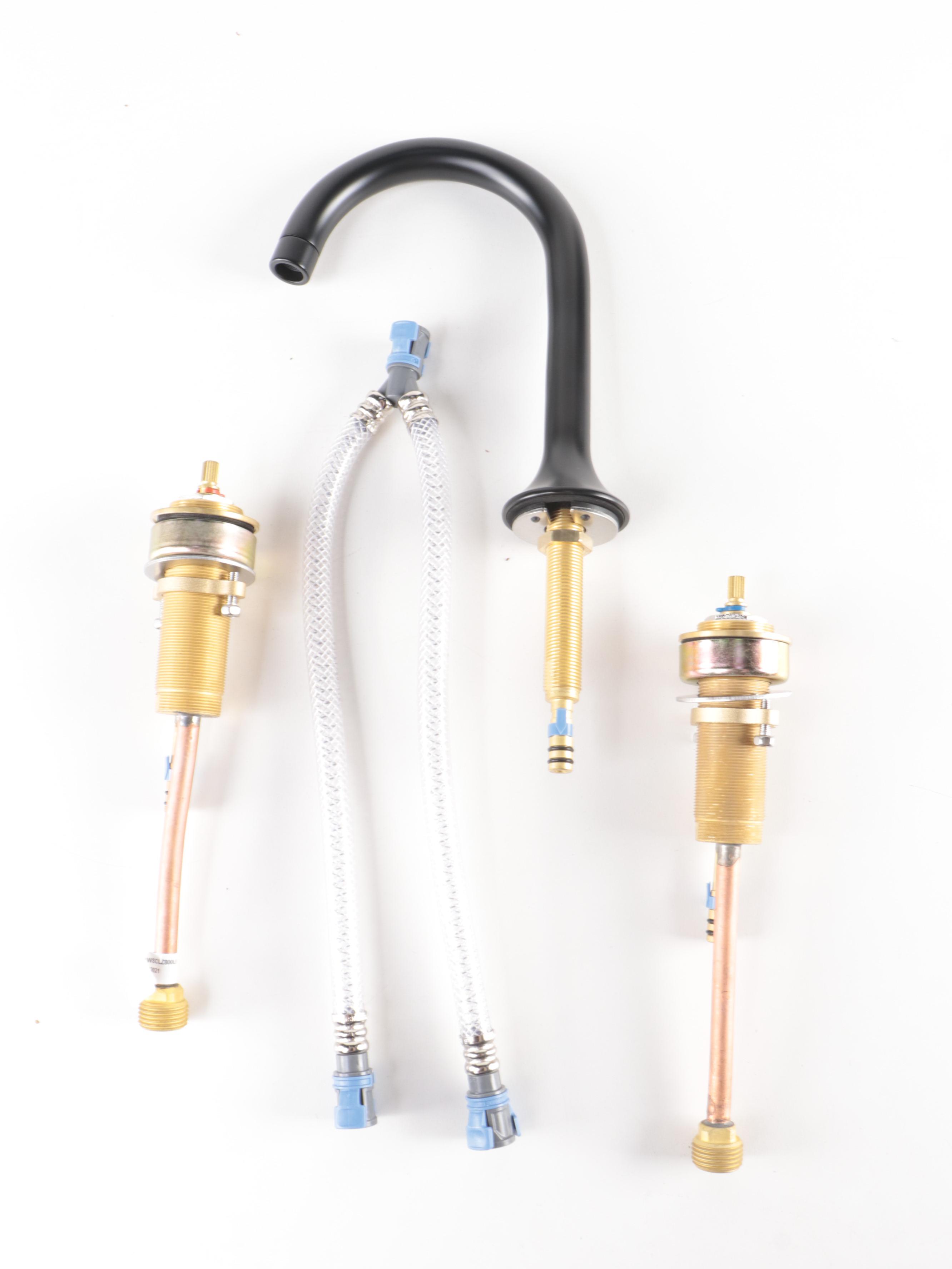 Matte Black Finish Widespread Bathroom Faucet with Wall Mount LED Makeup Mirror