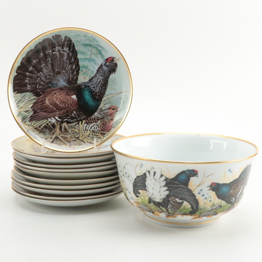 Franklin Mint "Gamebirds of the World" by Basil Ede Porcelain Bowl and Plates