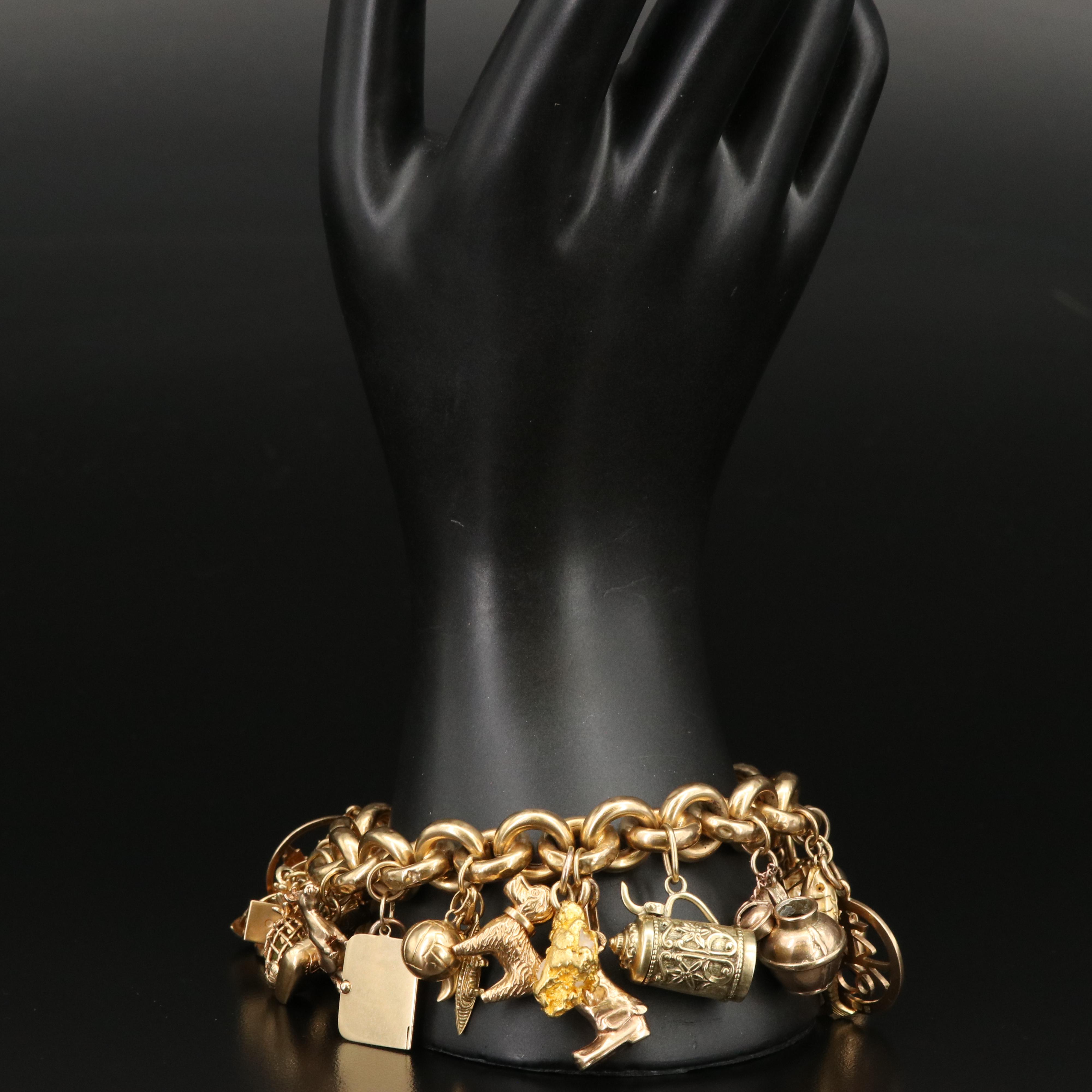 Vintage 18K Charm Bracelet with 23K, 18K, 14K, 10K and 9K Charms