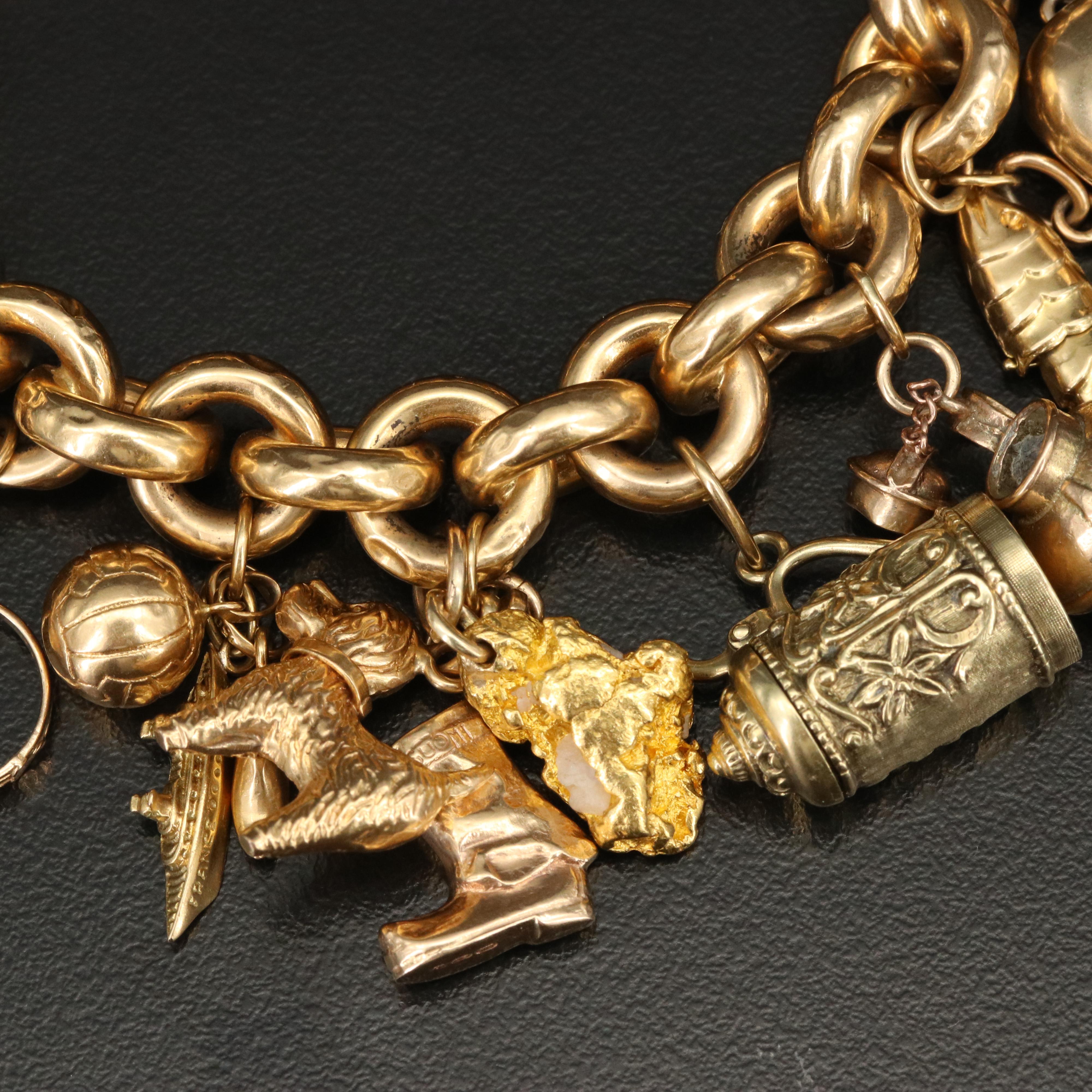 Vintage 18K Charm Bracelet with 23K, 18K, 14K, 10K and 9K Charms
