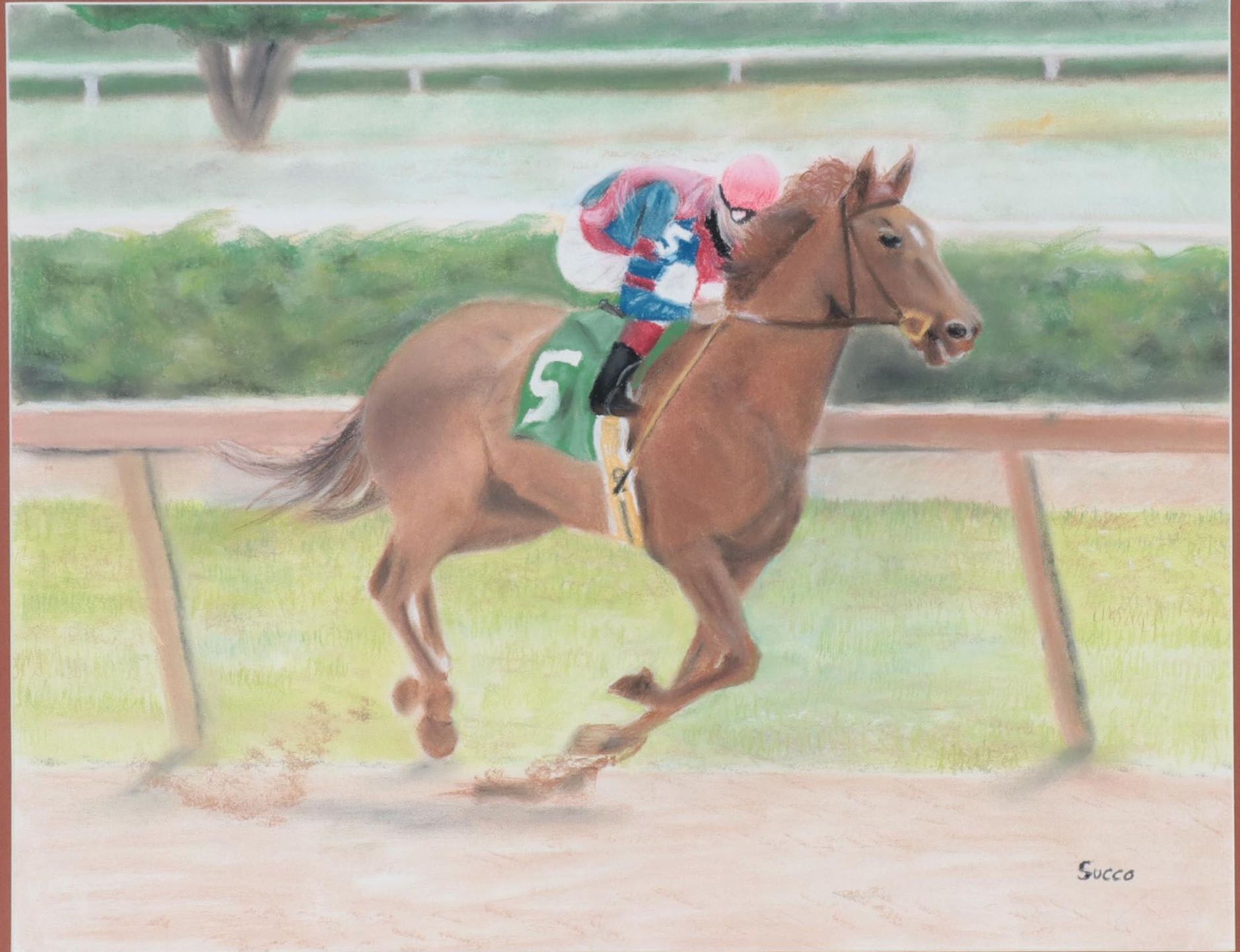 Pastel Drawing of a Race Horse