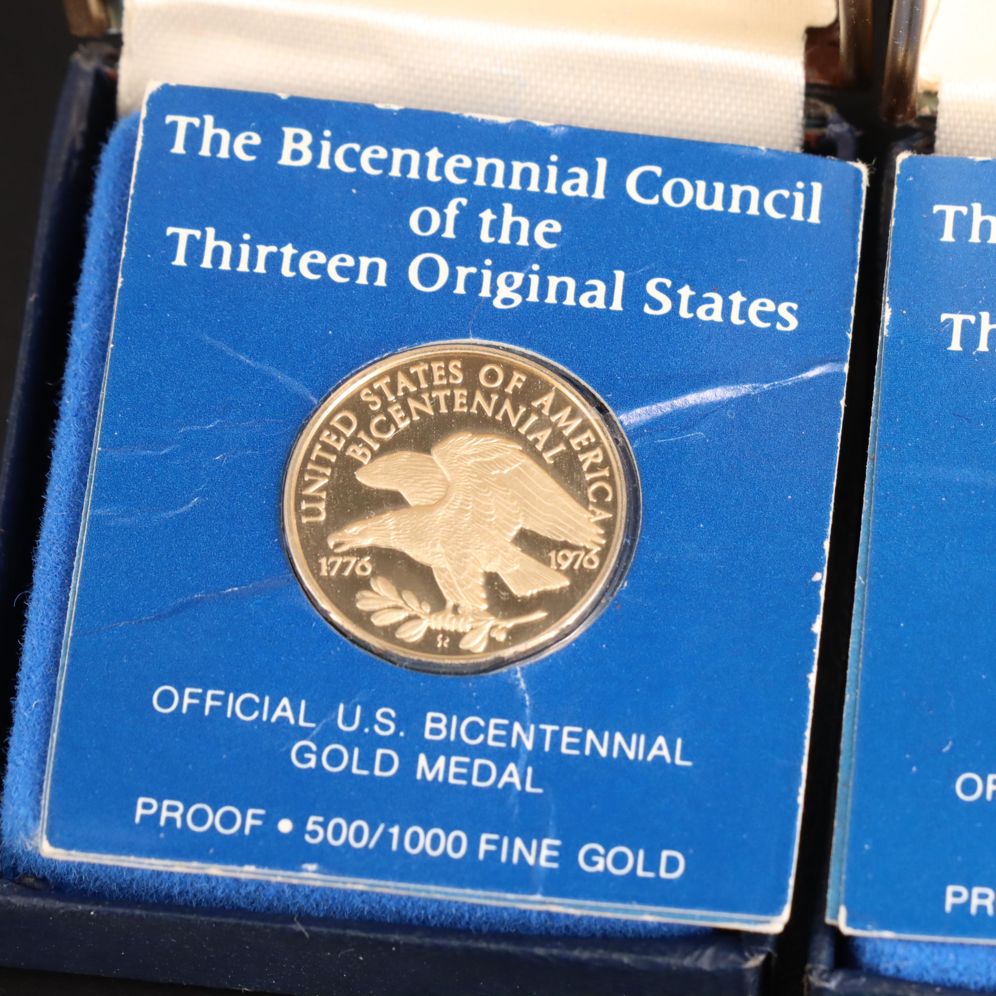 Two Franklin Mint 1976 Bicentennial Proof Gold Medals