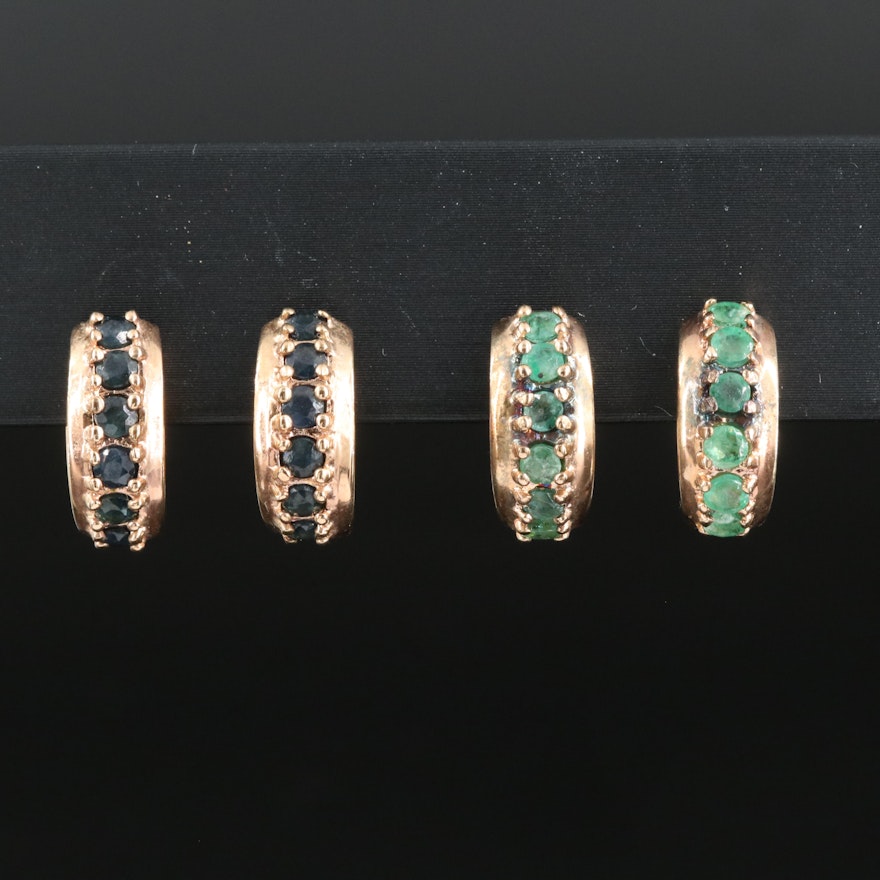 Sterling Sapphire and Emerald Hoop Earrings