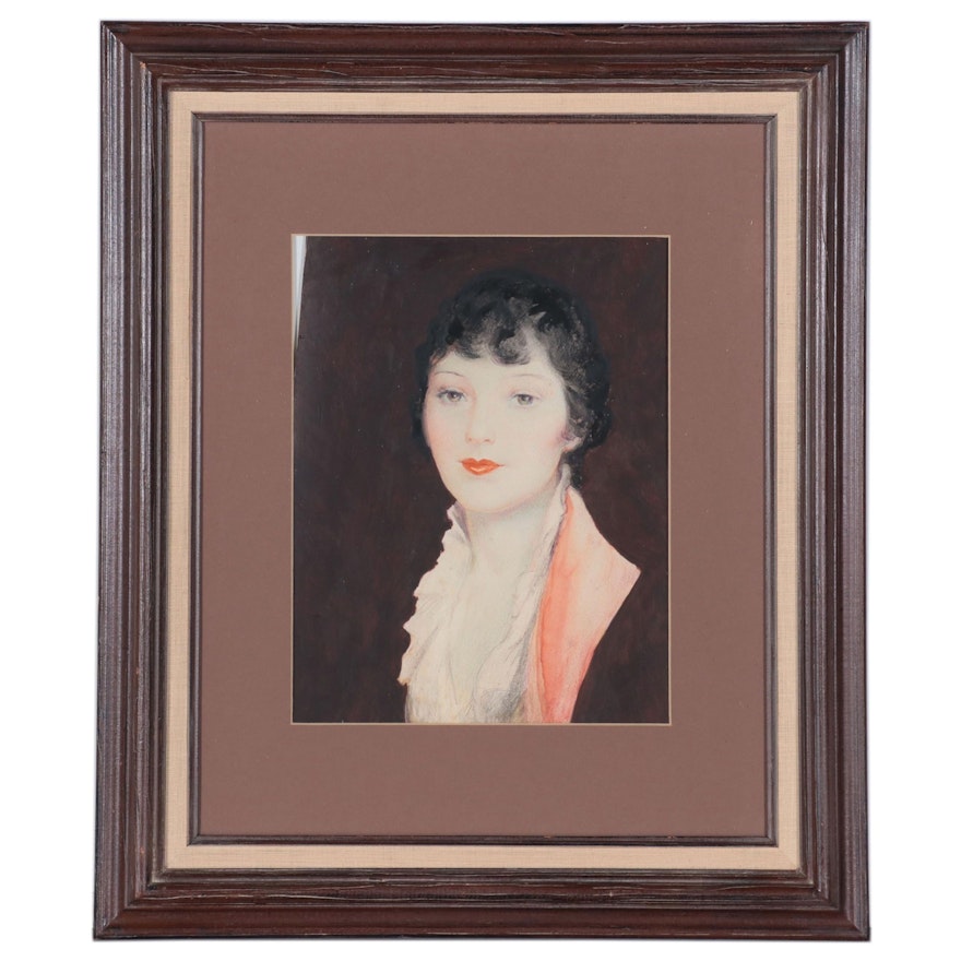 Portrait Mixed Media Painting of a Woman, Circa 1940