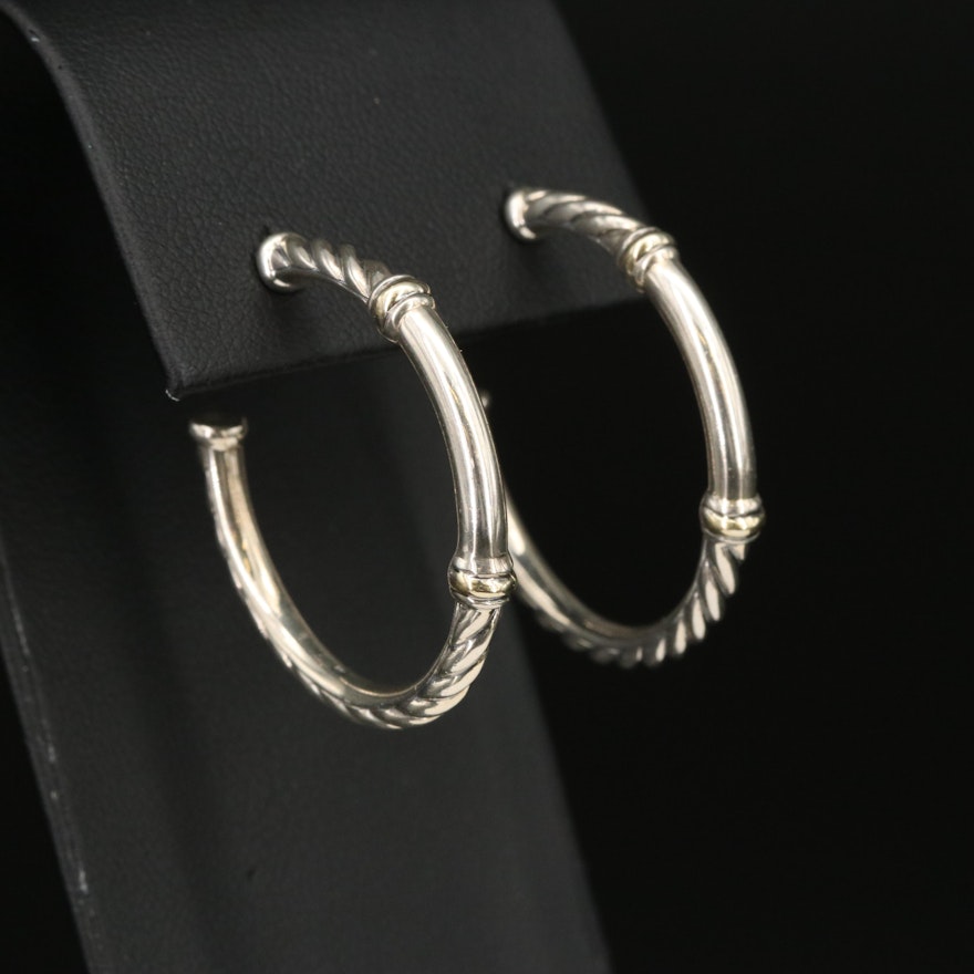 David Yurman Sterling Cable Hoop Earrings with 18K Accents