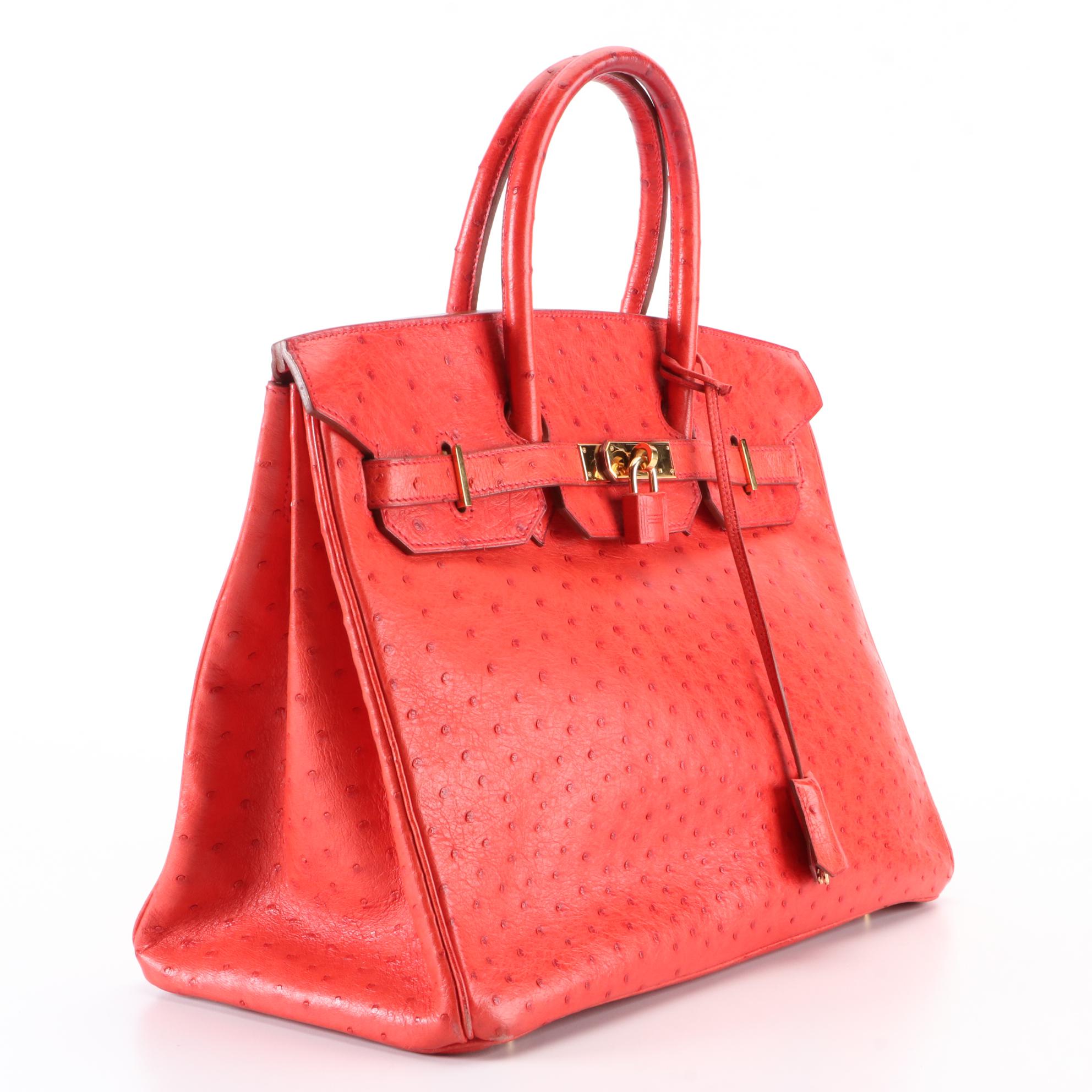 Hermès Birkin 35 Ostrich Leather Satchel in Rouge Vif