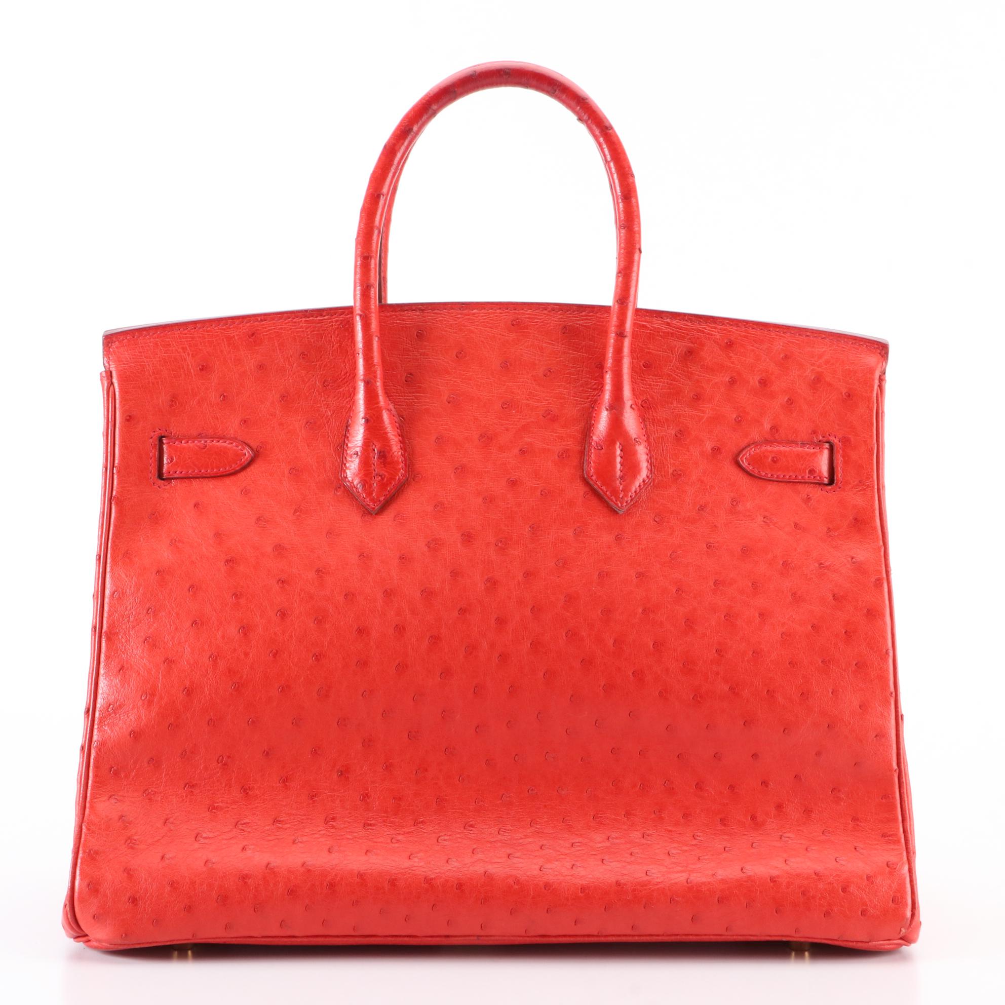 Hermès Birkin 35 Ostrich Leather Satchel in Rouge Vif