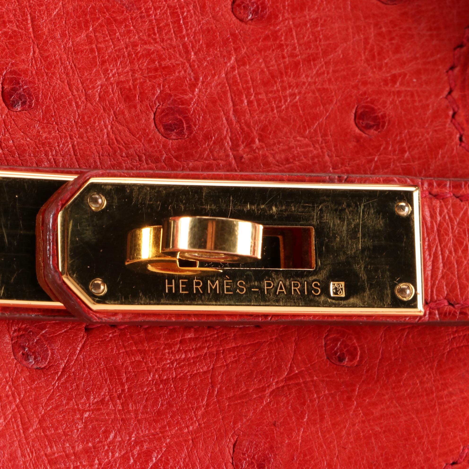Hermès Birkin 35 Ostrich Leather Satchel in Rouge Vif